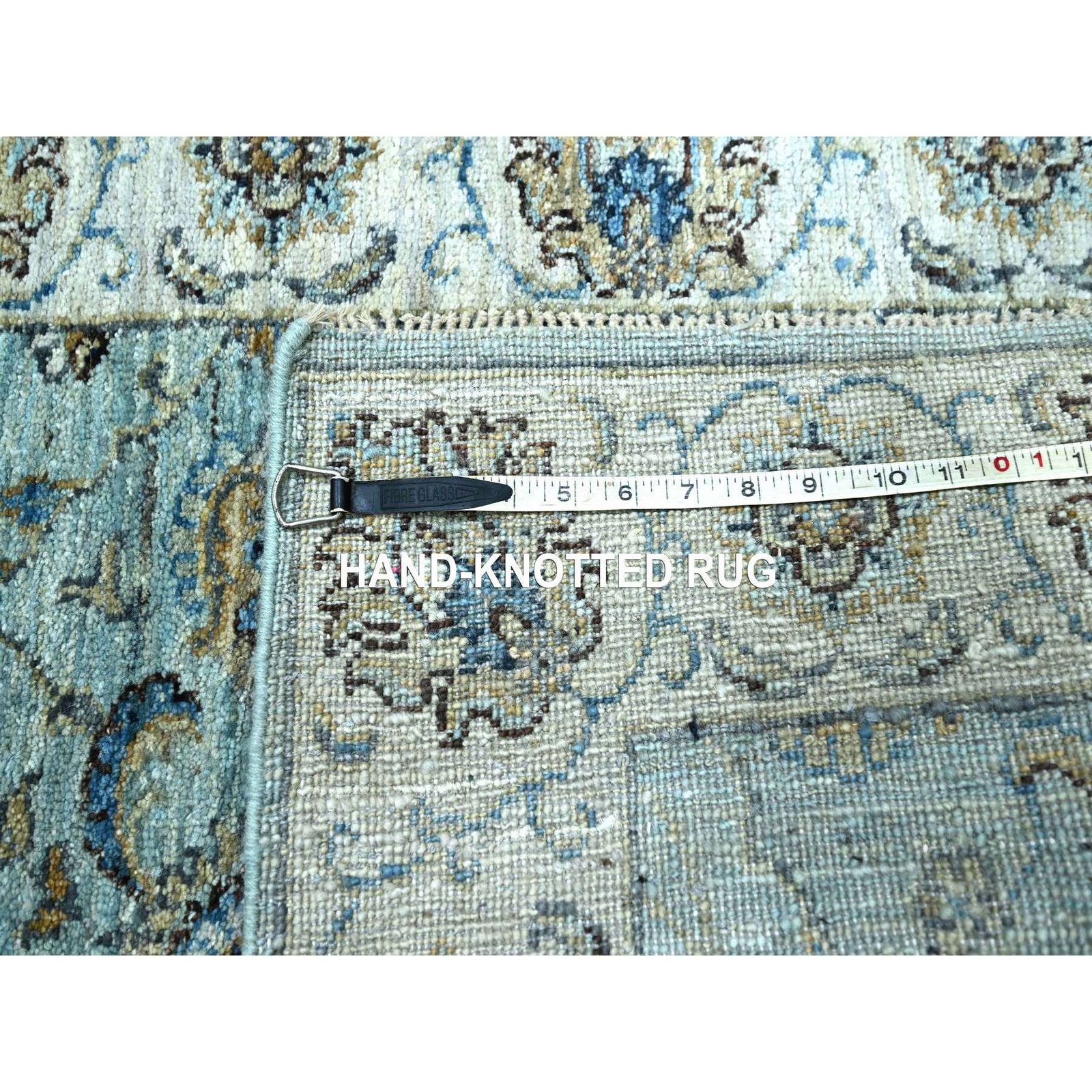2’6″x15’9″ Blue Hand Knotted Agra Vines Design Pure Wool XL Runner Rug R76115