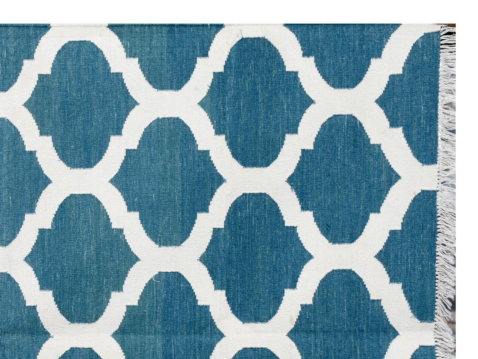 Handwoven Cotton Area Rug 4.3×6 Ft Blue White Geometric Boho Living Room Rug
