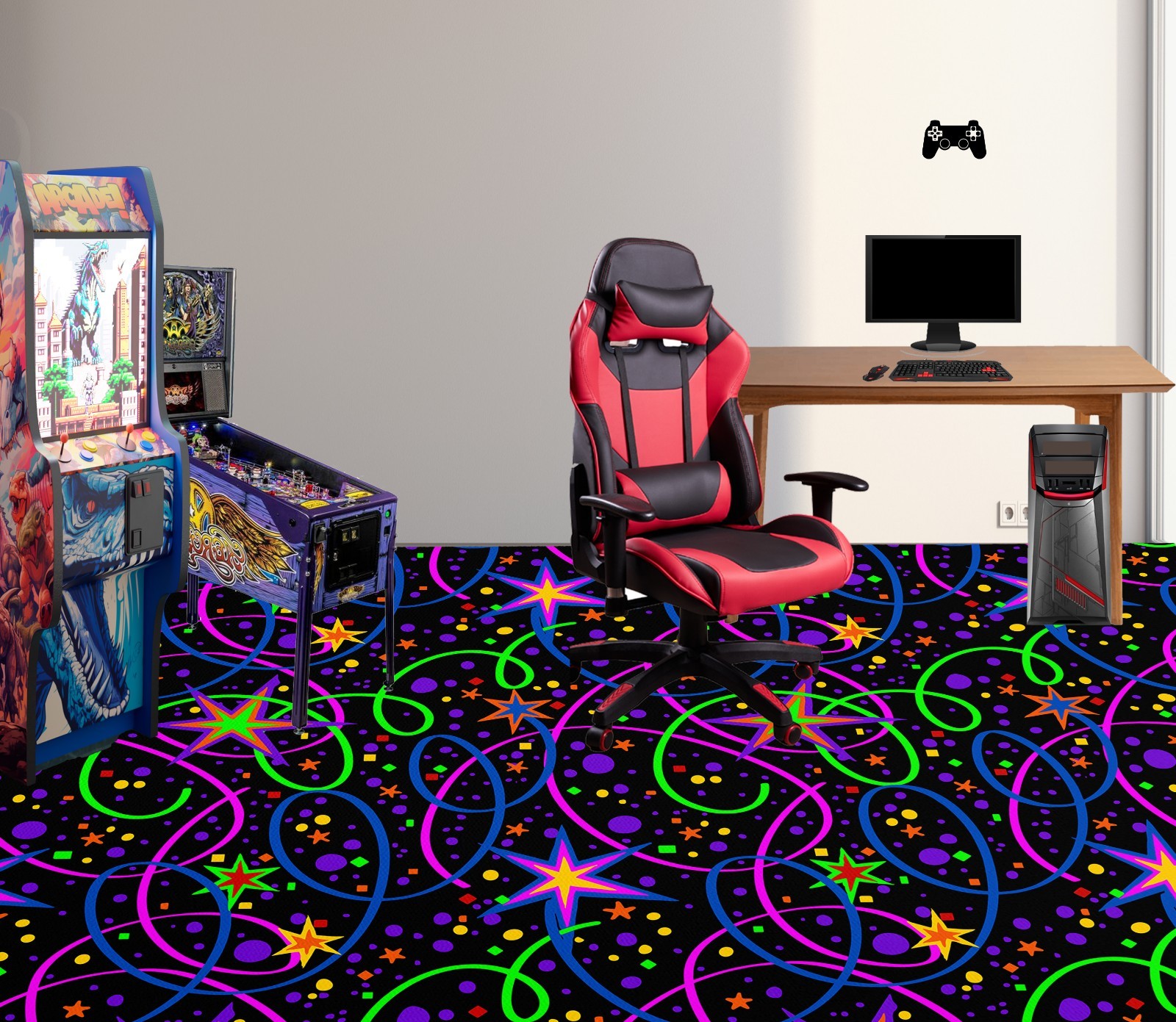 Star pattern rug, arcade rug, arcade saloon rug, arcade bar rug, 80s arcade rug