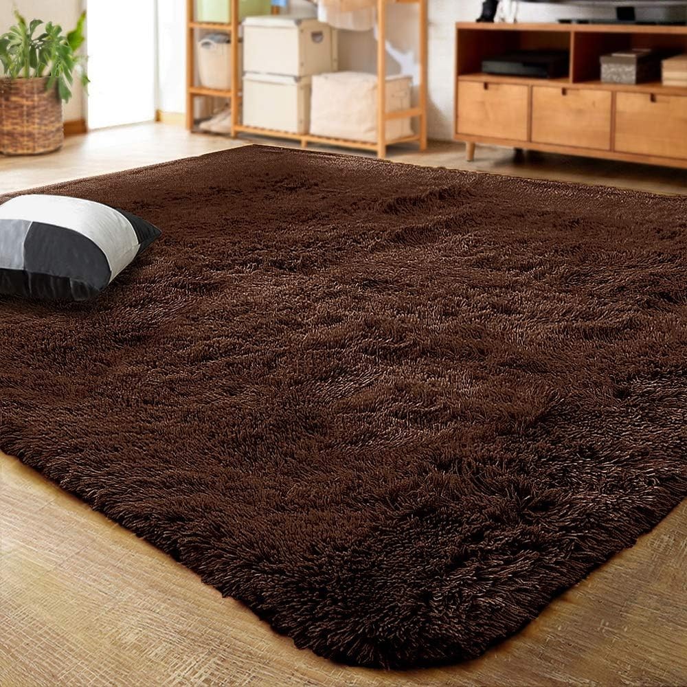 Fluffy Indoor Area Rug, Soft Brown Carpet for Living Room or Nursery Decor