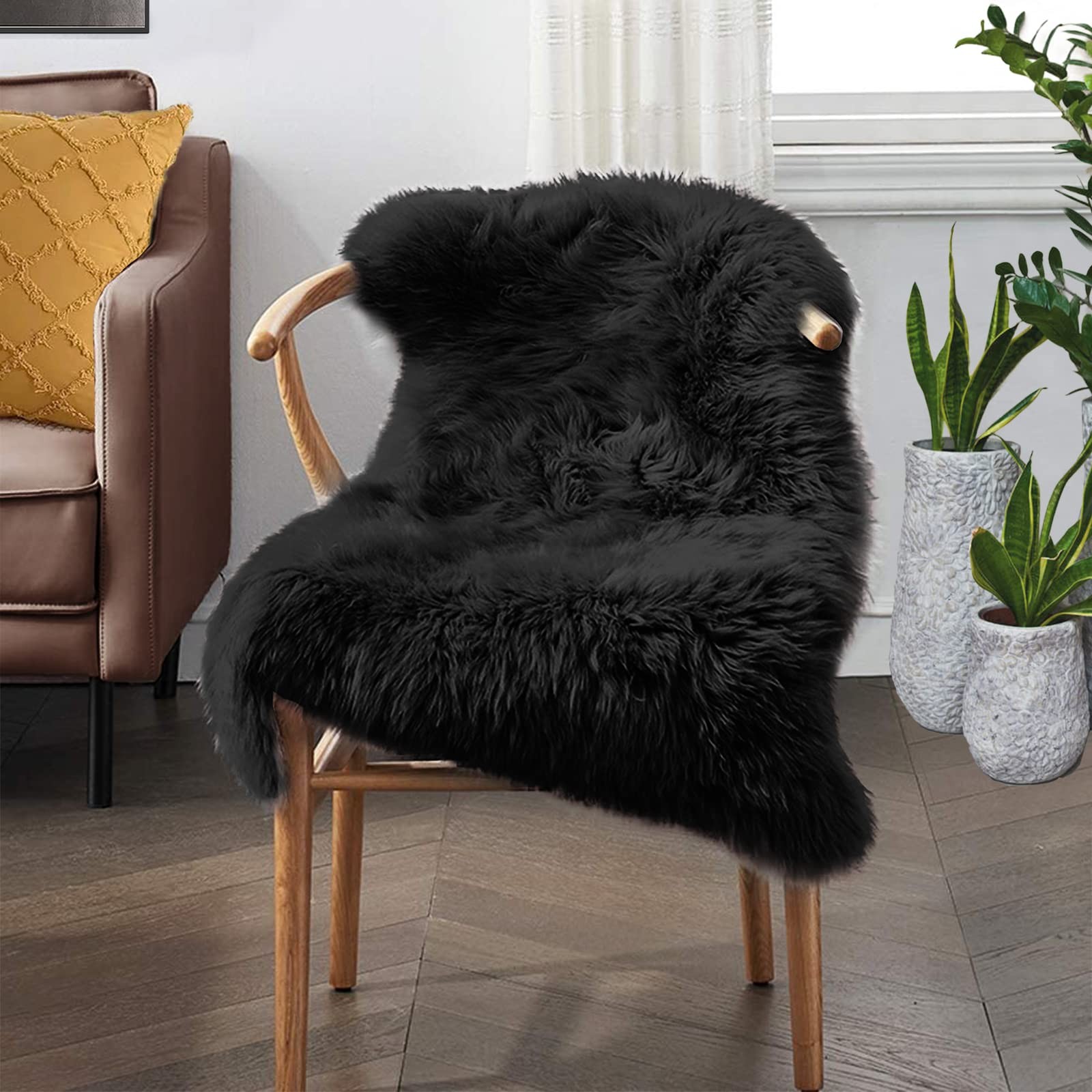 Black Fluffy Faux Fur Rug 2×3 Black Fuzzy Furry Sheepskin Rug Small Carpet for B