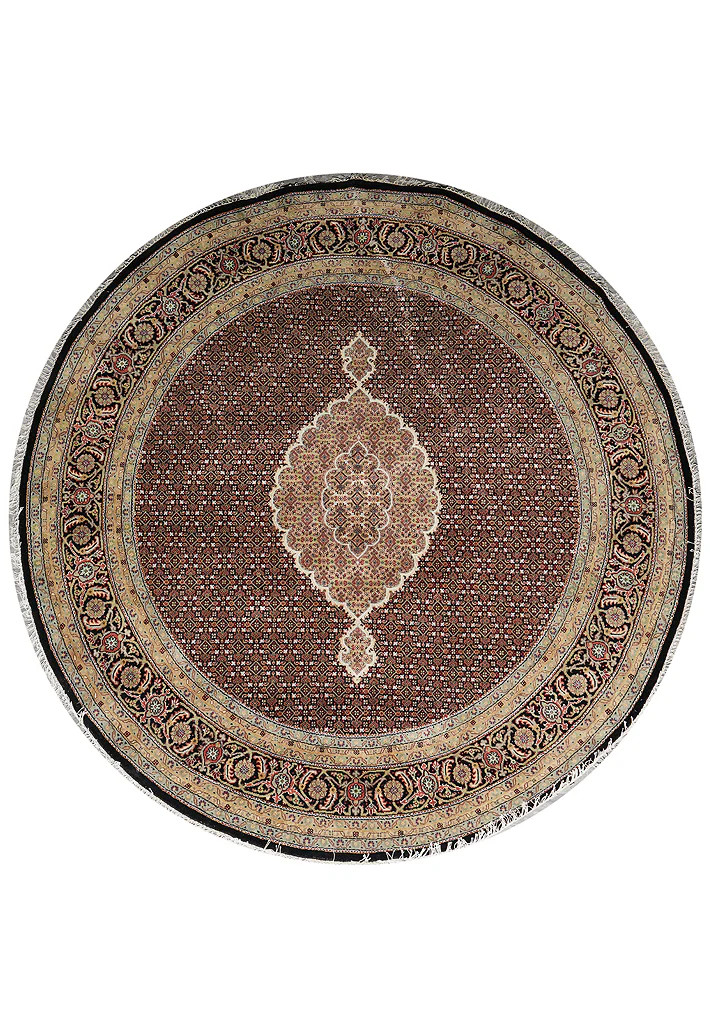 8.0 x 8.0 Round Fine Quality Wool and Silk Mahii Tabriiz rug #F-4033
