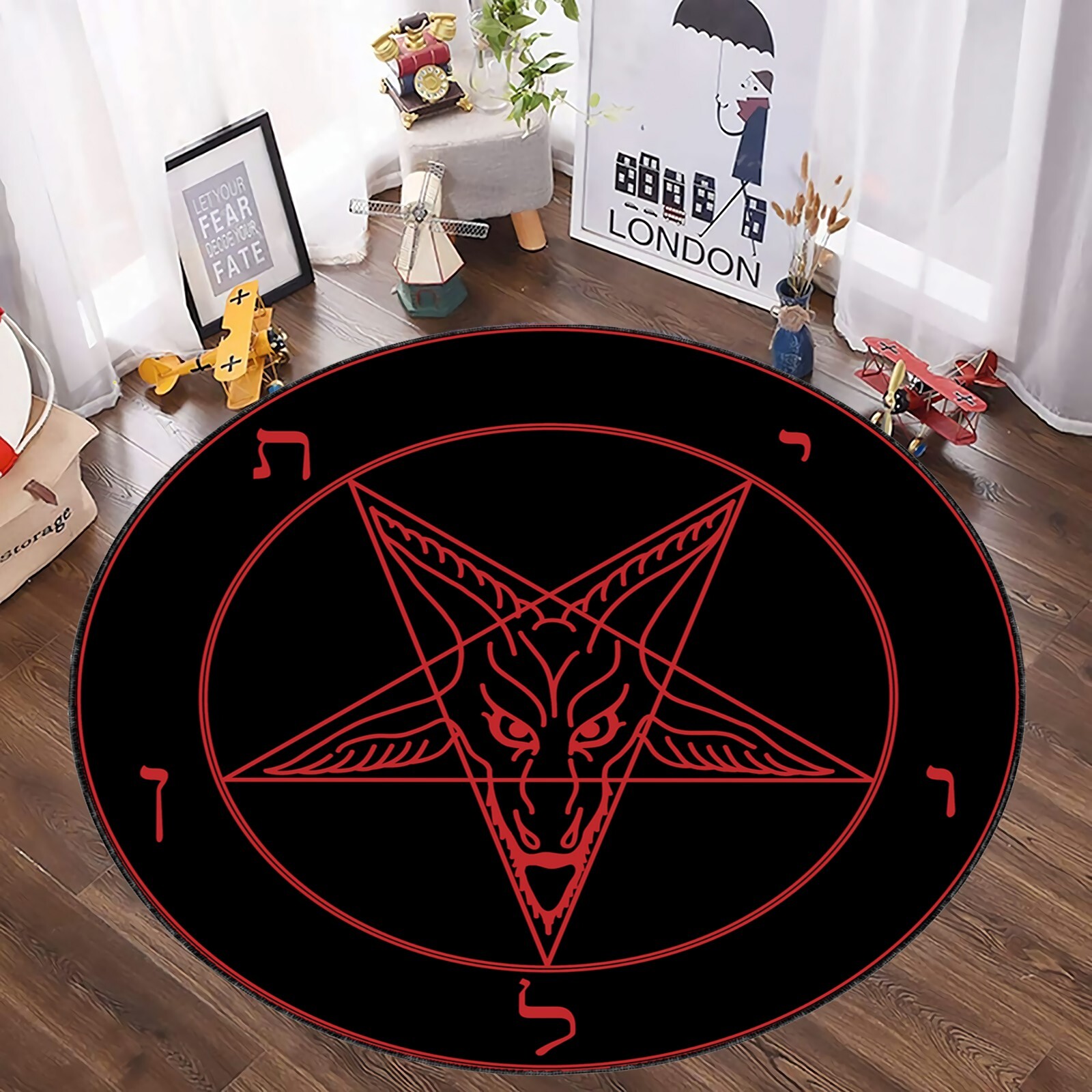 Pentagram Round, The Star Round Rug, Satan Round, Satanic Rug, Magic Circle Rug