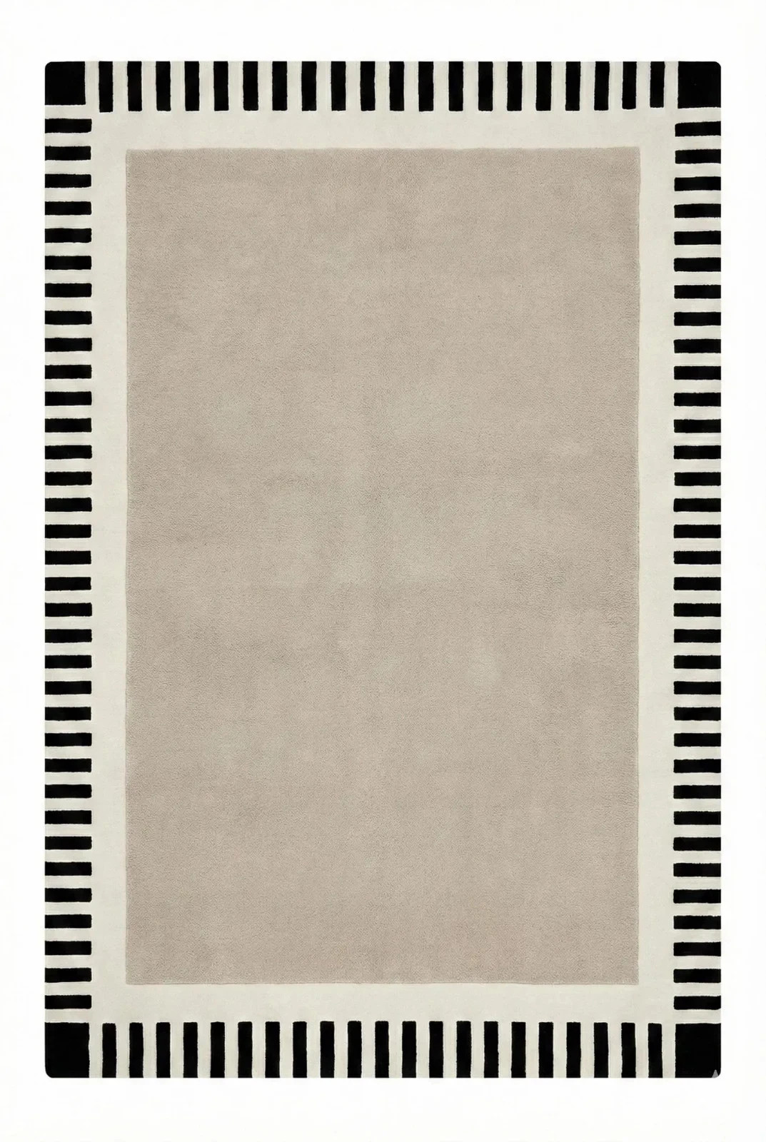 Hand Tufted Wool Area Rug, Modern Neutral Beige Carpet with Black Border 8×10