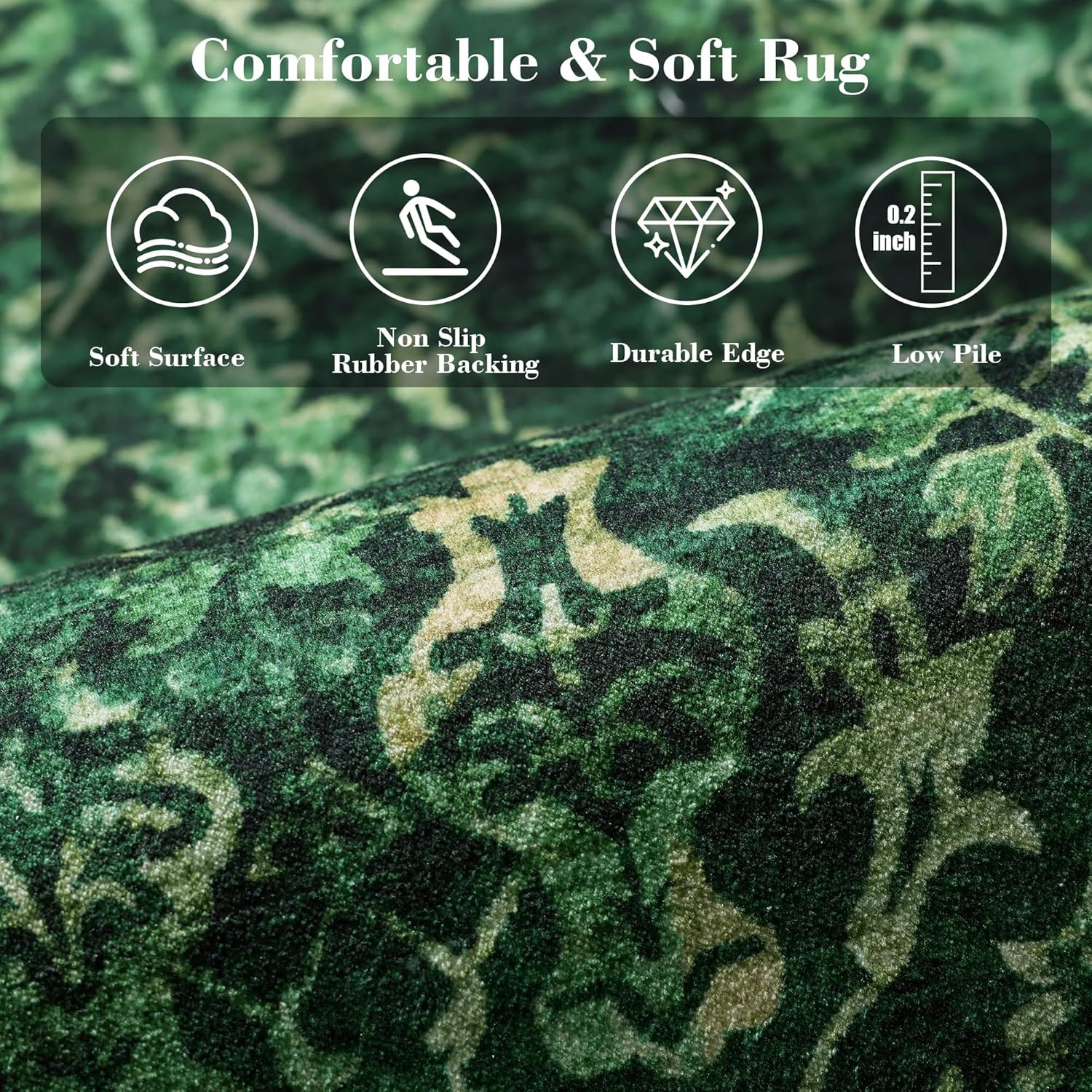Dark Green Area Rugs 6X9 for Living Room, Washable Vintage Rugs for Bedroom, Dis
