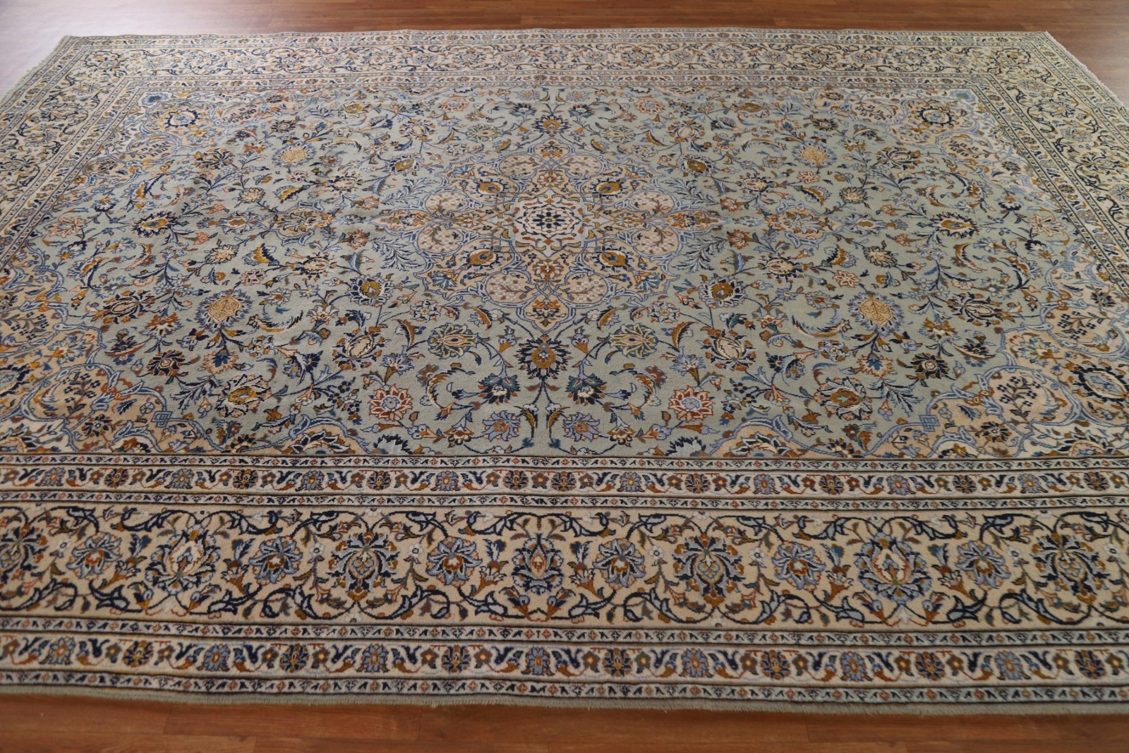 Sage Green Room Size Rug 9×13 Medallion Hand-made Wool Classic Vintage Carpet