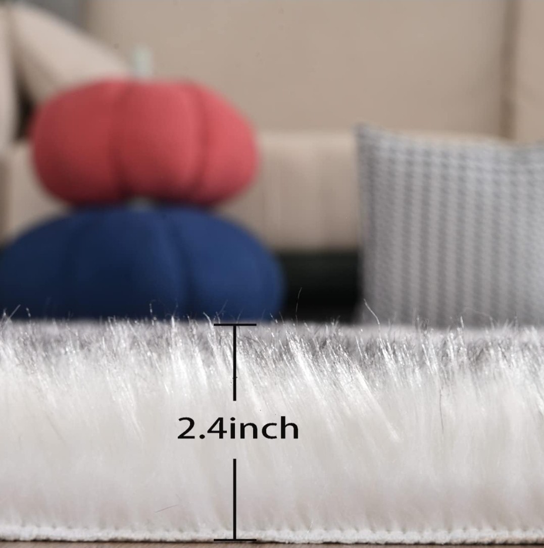 10′ x 14′ Faux Fur Area Rug White Grey Shaggy Carpet Room Mat Faux Suede Back