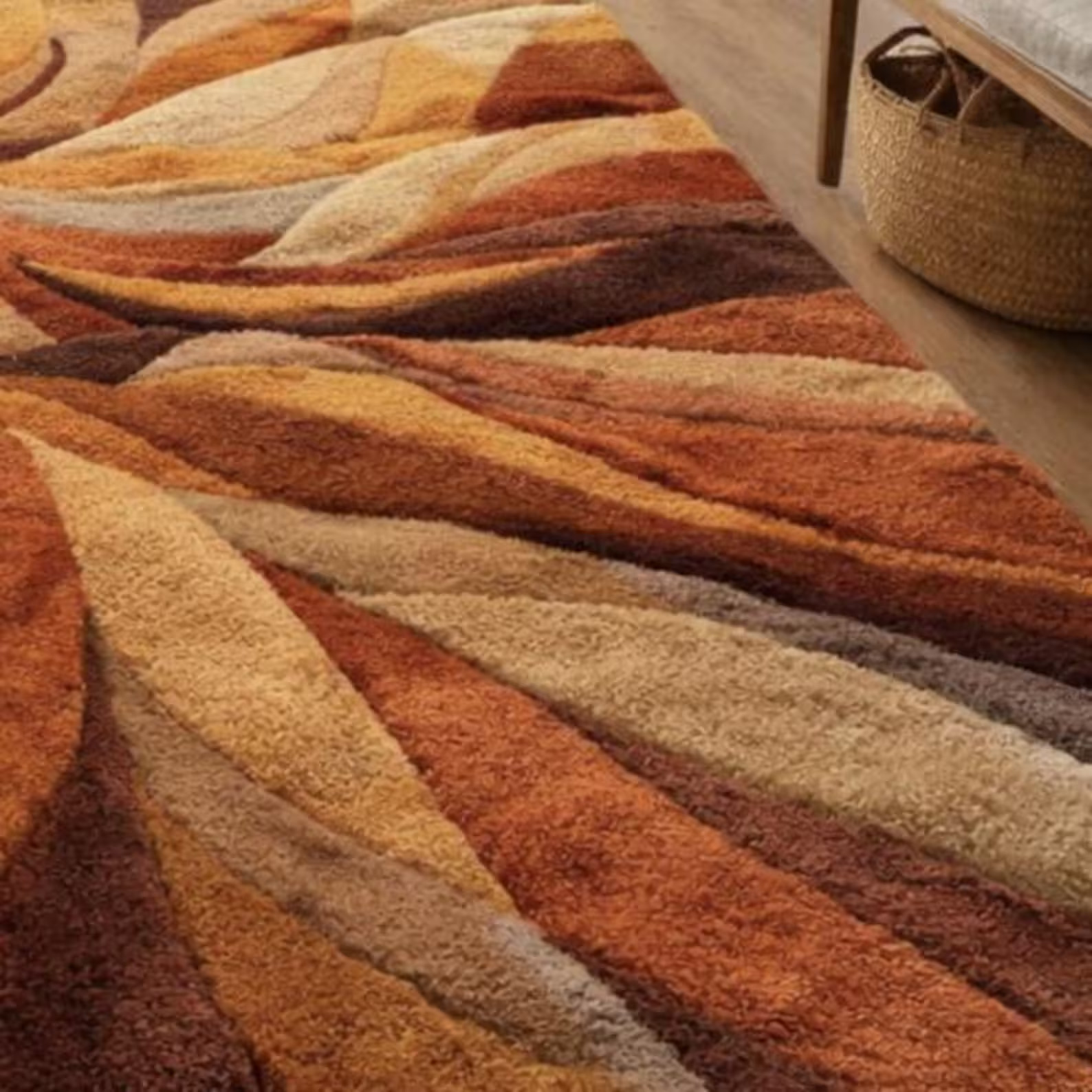 Modern Abstract Swirl Shag Rug – Hand Tufted High Pile Area Carpet in Warm Earth