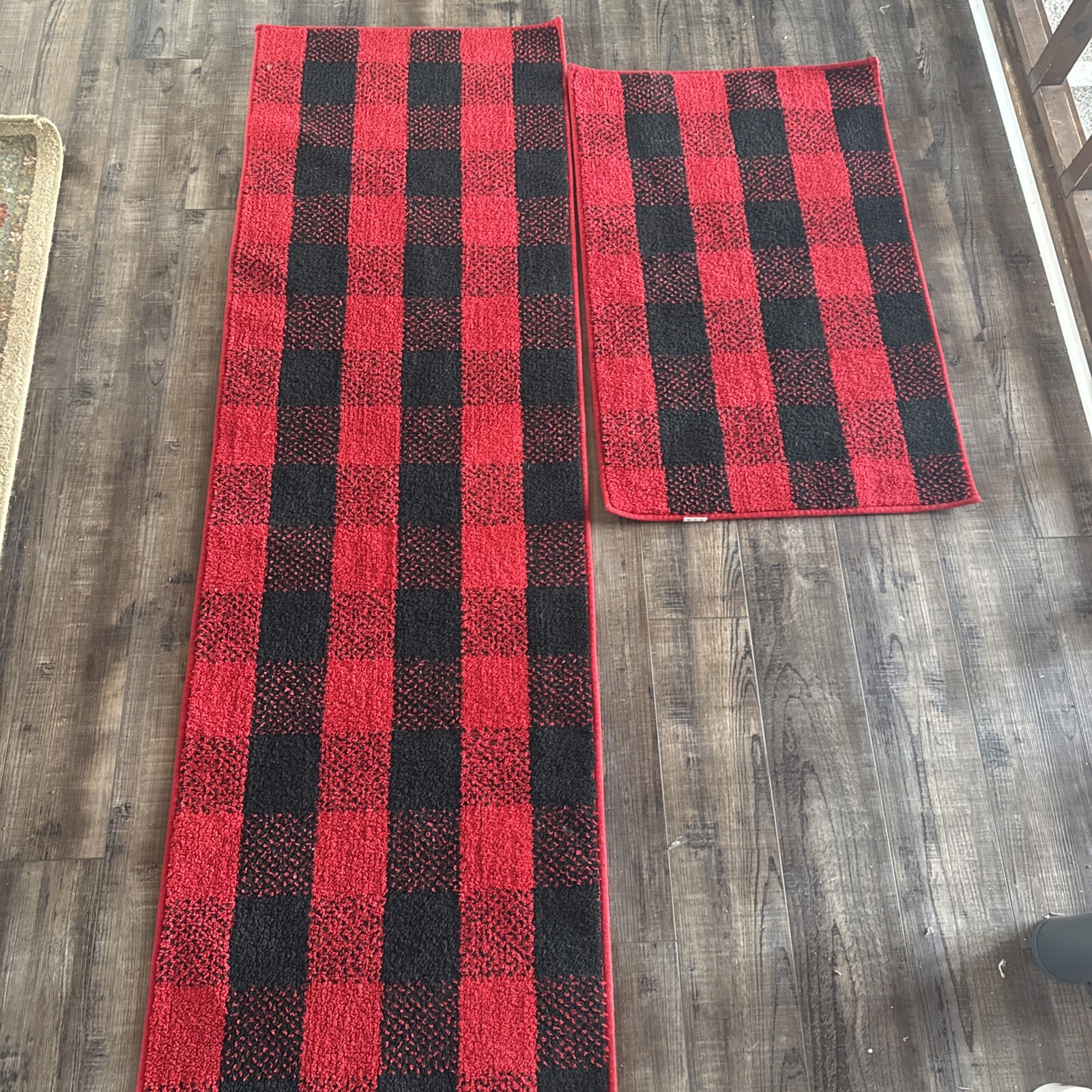Buffalo Plaid Check Kitchen Rug Set Grip Bottom