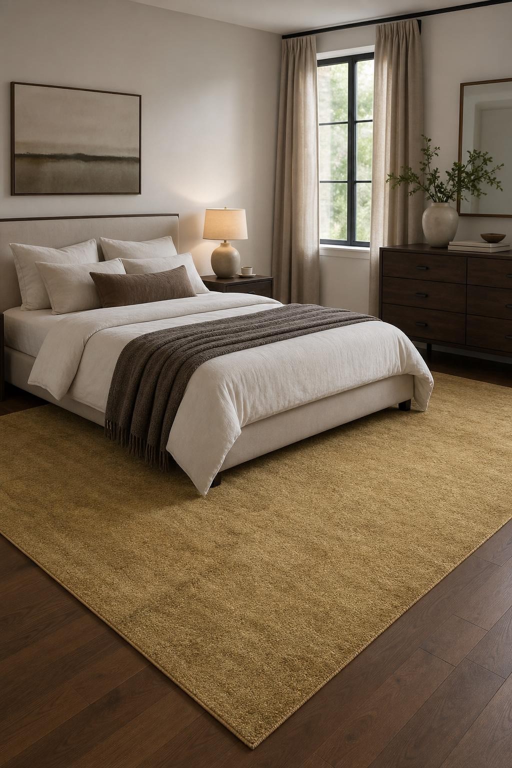 Solid Brown & Gold Jute Hand-Knotted 6×8 Modern Contemporary Area Rug