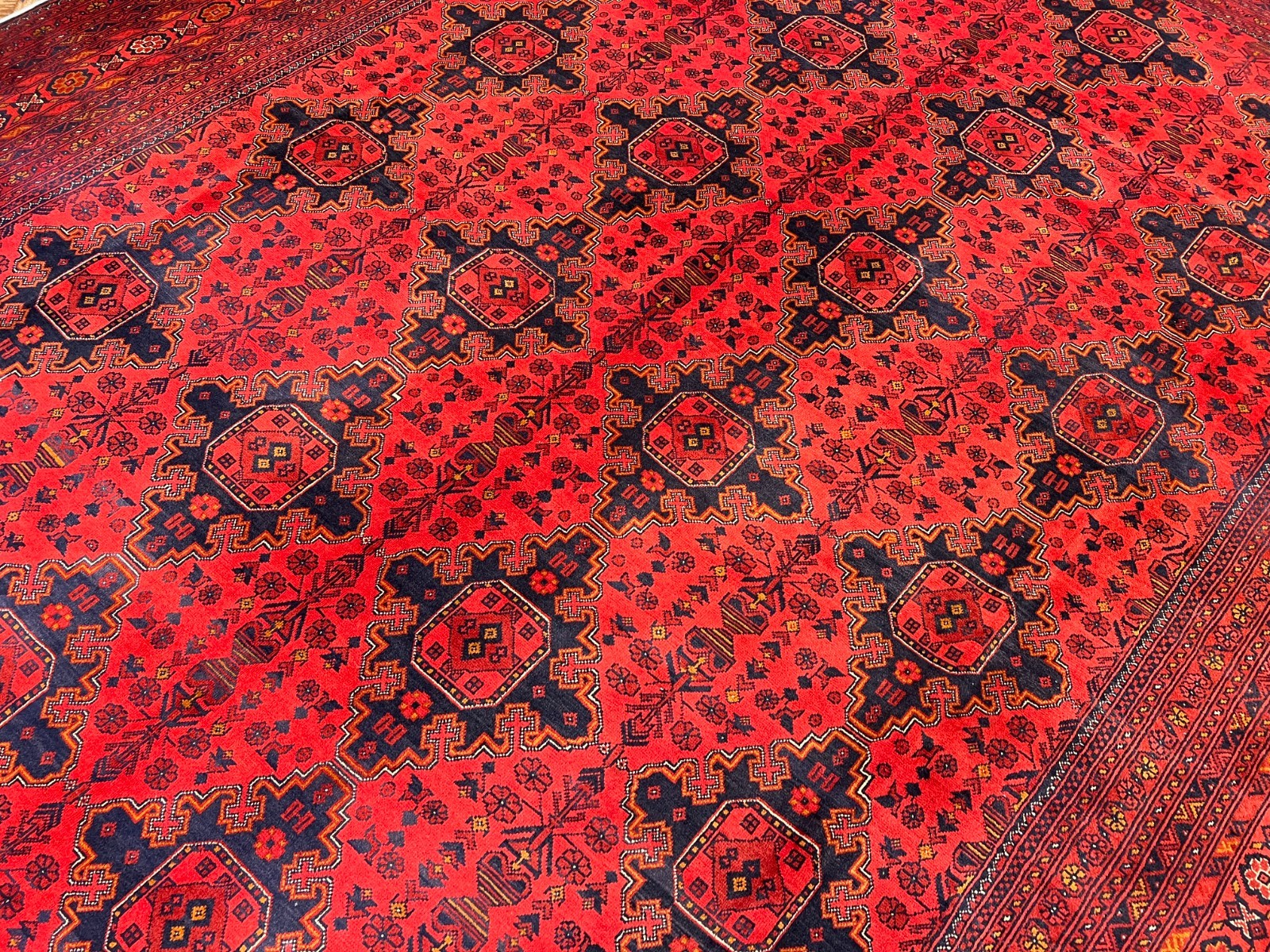 9’11 x 13’3 Ft Striking Afghan Tribal Hand Knotted Wool Rug Red Navy Geometric