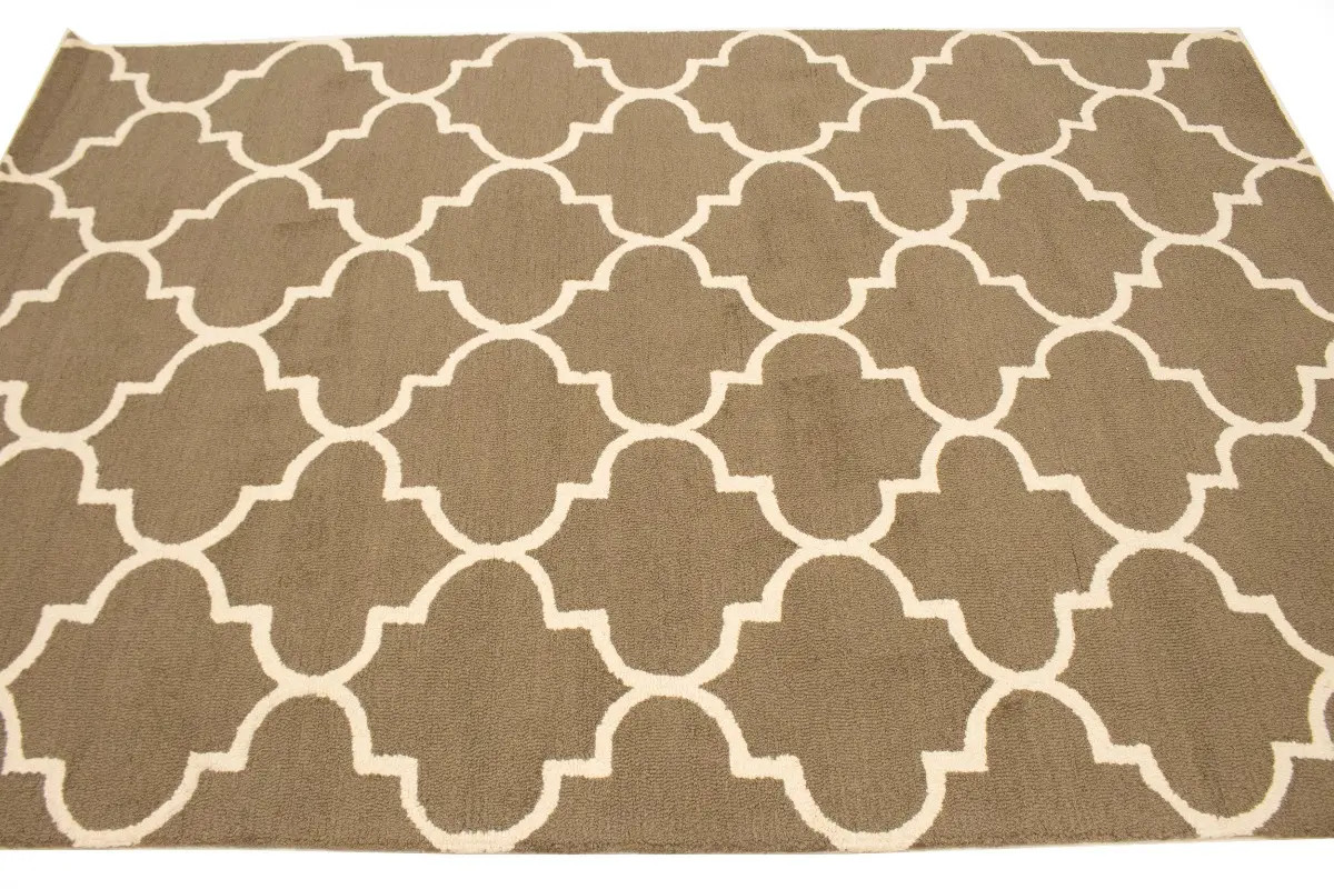 Contemporary Brown Trellis 5X8 Hand-Tufted Modern Area Rug Wool Carpet