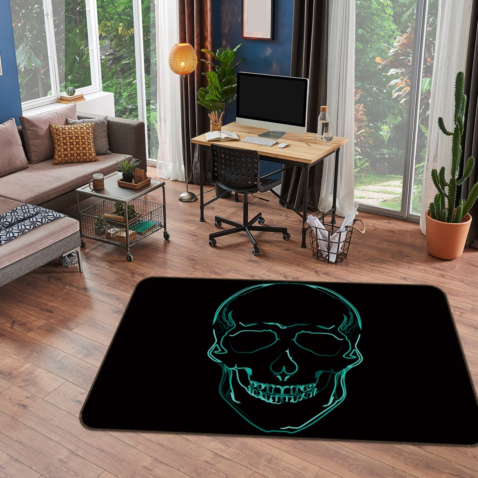 3D Blue Black Skull ZHUA1541 Game Non Slip Rug Mat Photo Carpet Amy