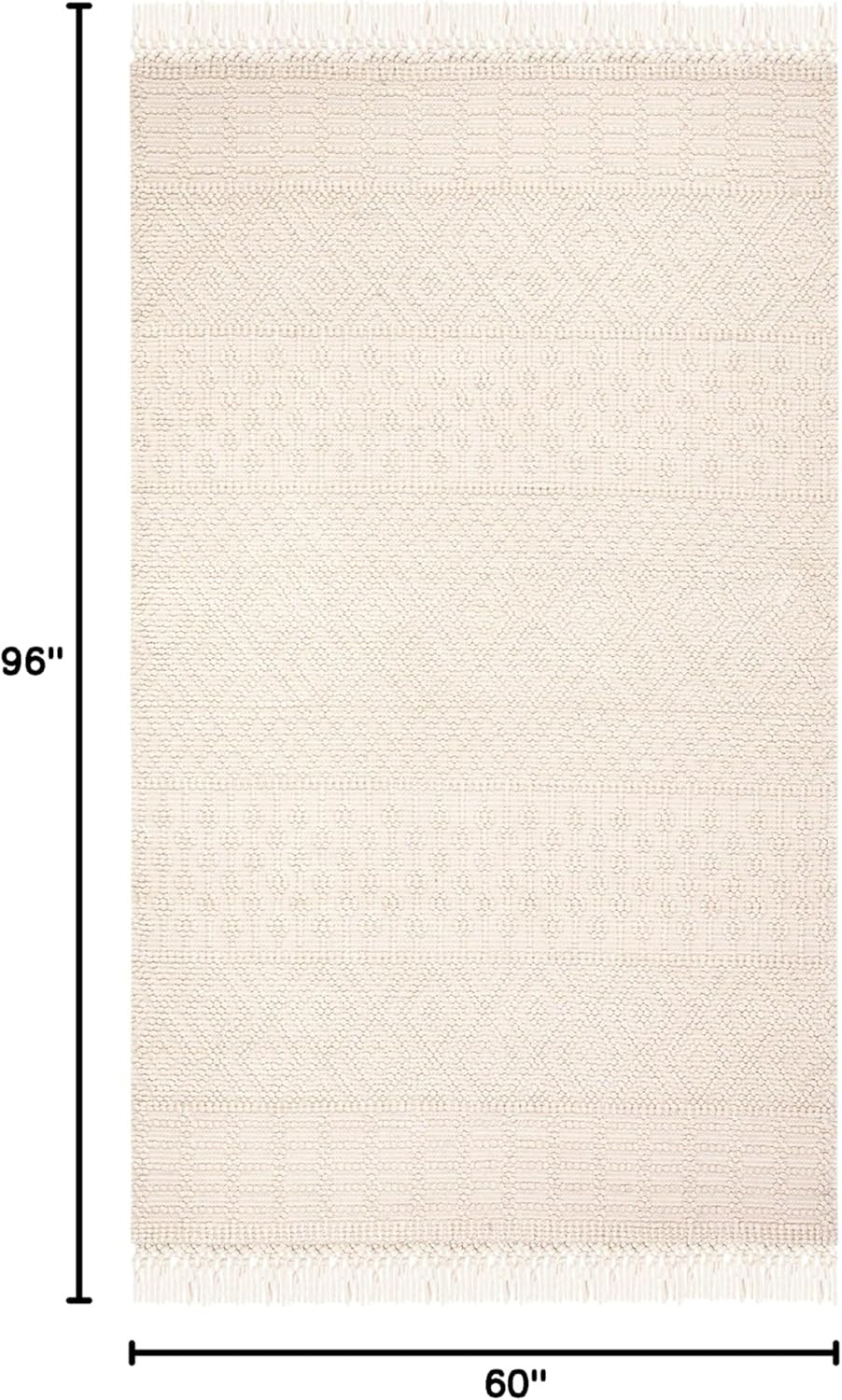 Handmade Moroccan Boho Area Rug 5′ x 8′ – Ivory Wool Fringe for High Traffic