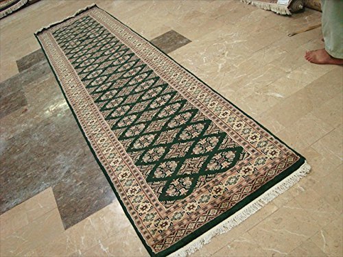 Runner Rug Jaldar Green Ivory Touch Wool Hand Knotted Soft Carpet (9.9 X 2.5)’