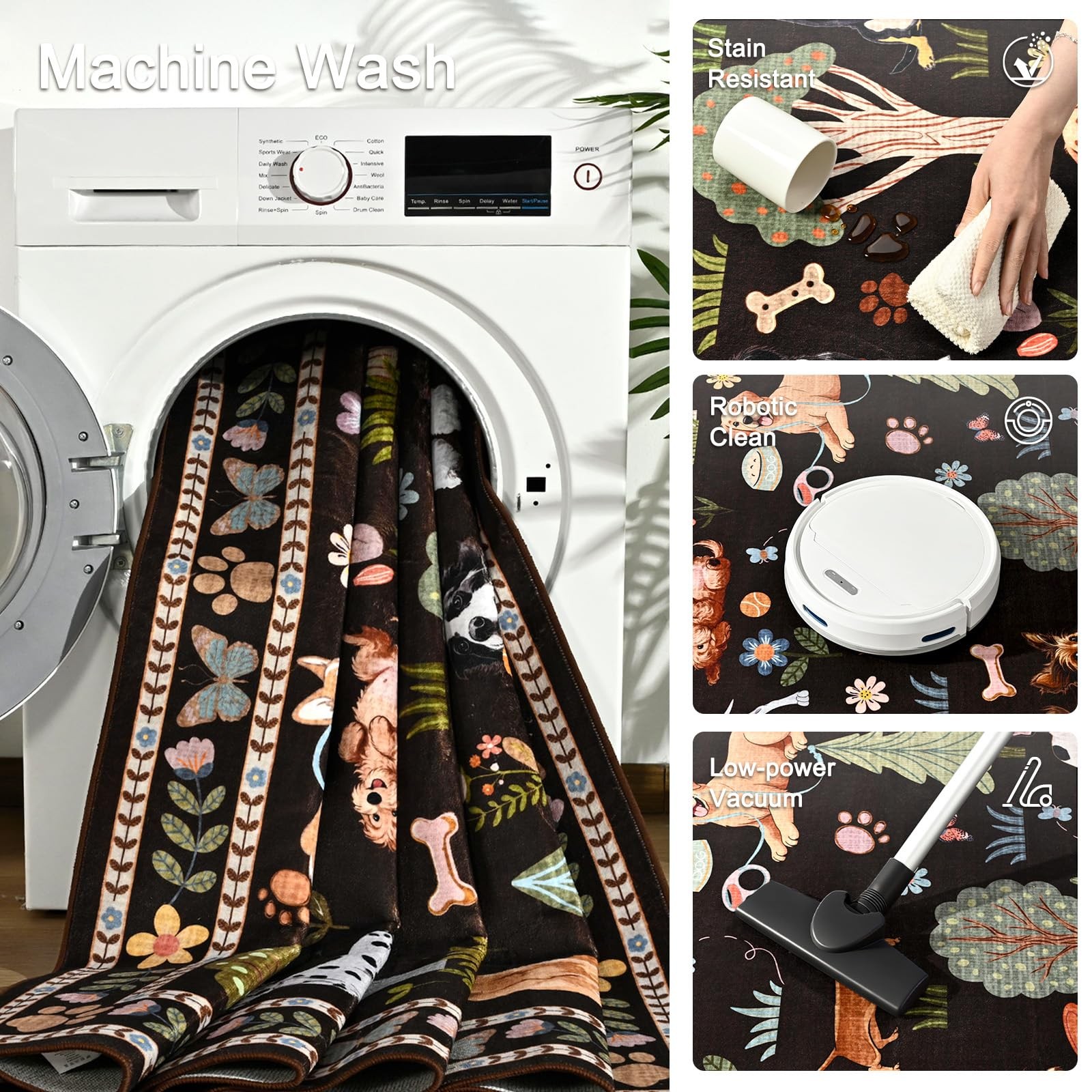 2×6 Runner Rug for Kitchen Hallway, Washable Dog Print Floor Mat, Soft Thin S…