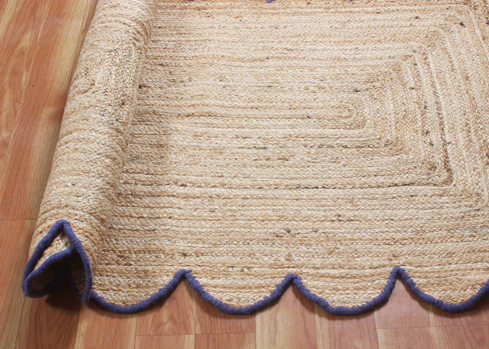 Modern Scallop Rug 100% Natural Jute rustic look carpet home decor area rug