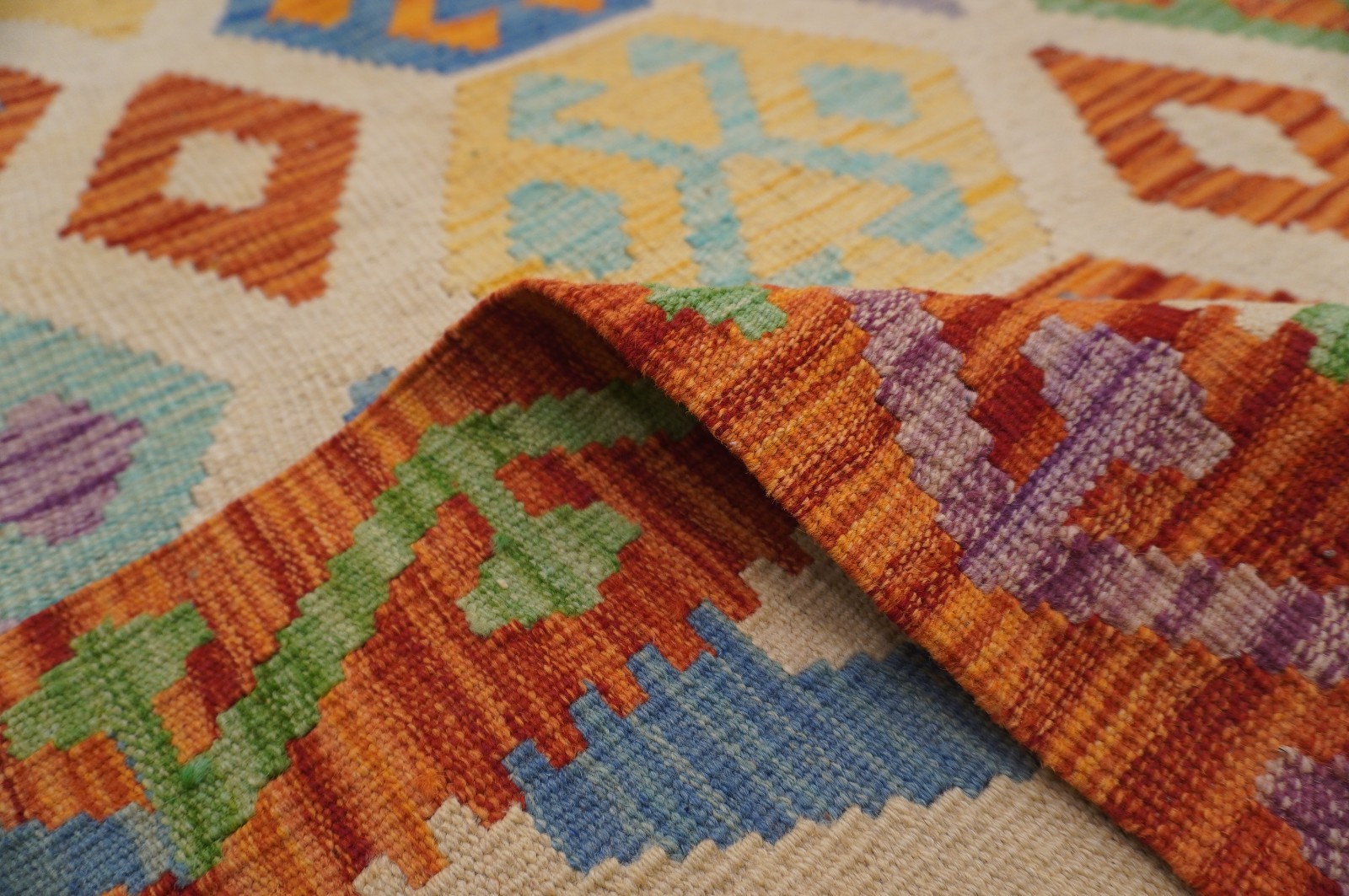 8×11 ft Beige Afghan Handmade Geometric Wool Kilim Area Rug (8’2″x11’6″)