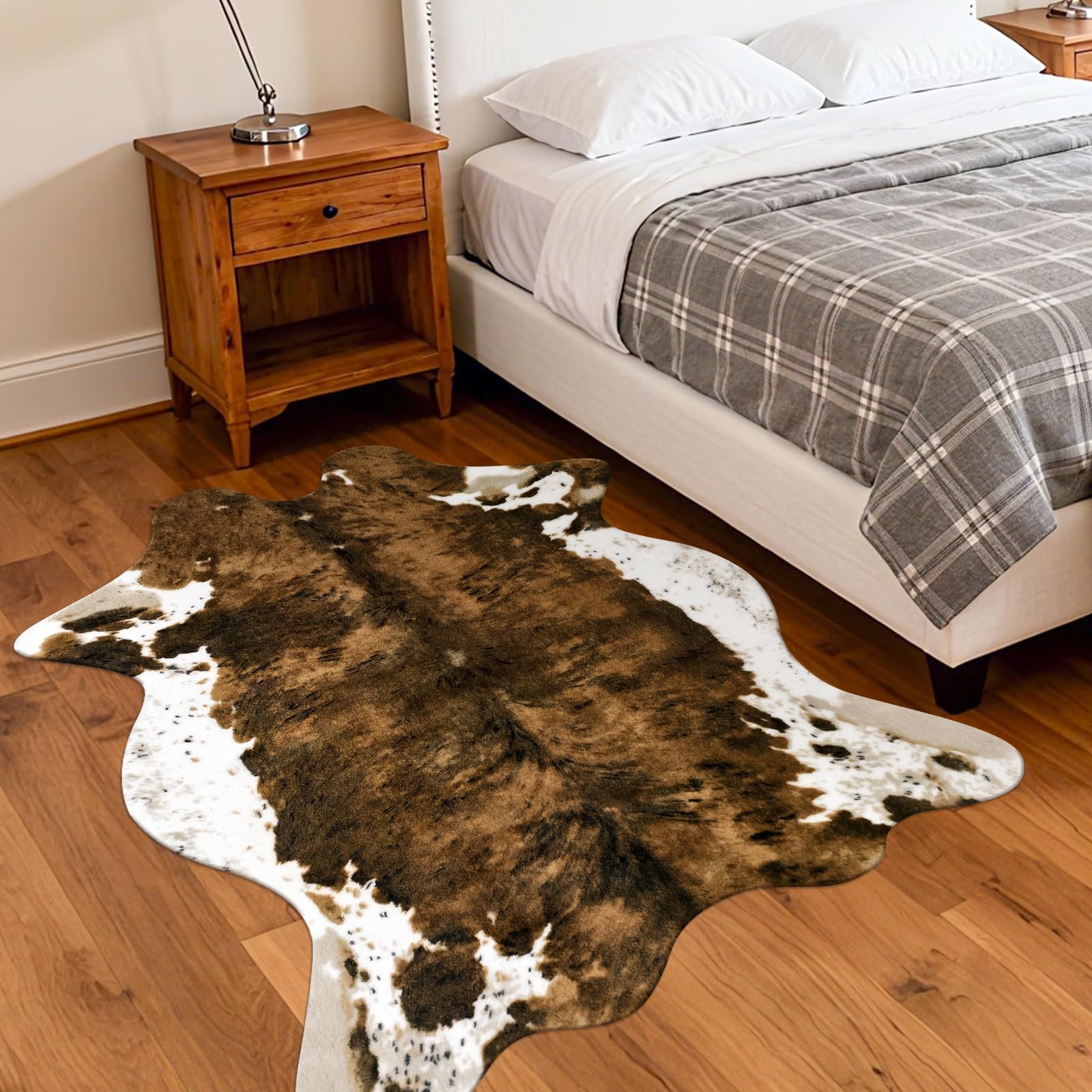Premium Faux Cowhide Leopard Animal Print Area Rug Washable Brown 4.6×5.2 FT