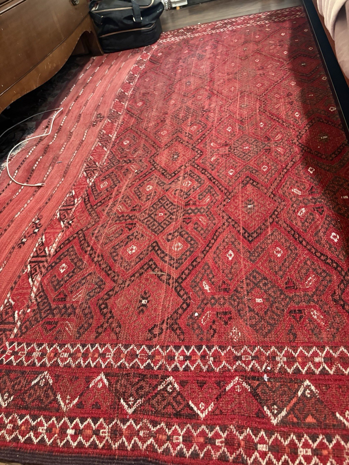 Red Black White Geometric Rectangle Area Rug for Adults