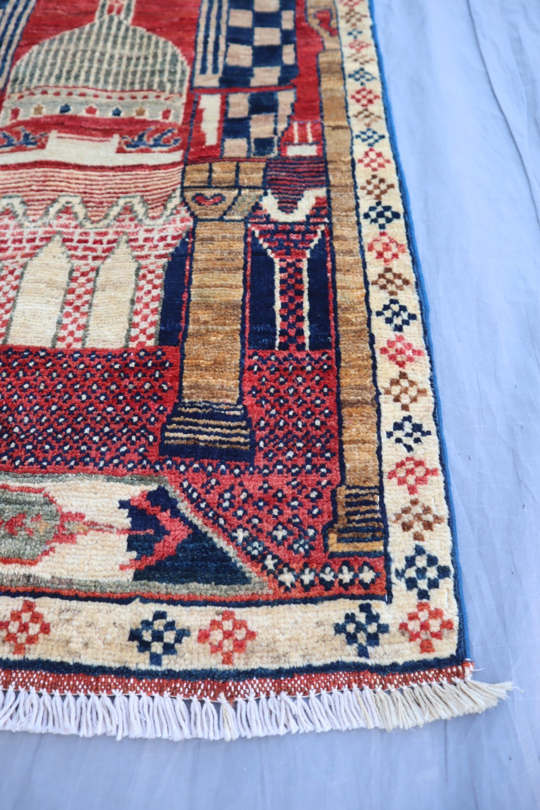 Vintage Prayer Rug 2’0x4’0 ft Red Afghan Hand Knotted Wool Rug, Kids Area Rug
