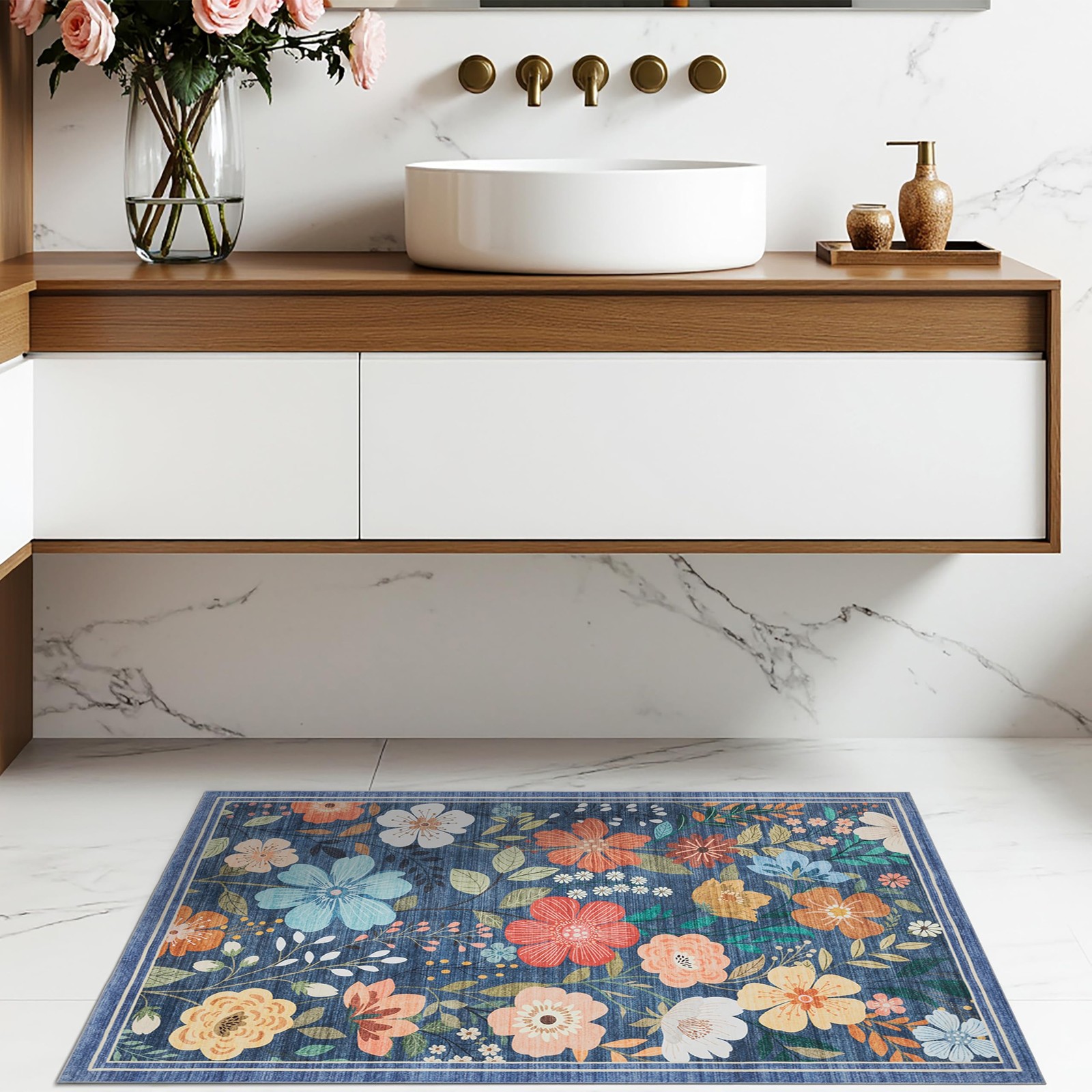 Area Rugs Floral, Non-Slip Machine Washable Wear-Resistant, Ultra Soft for Li…