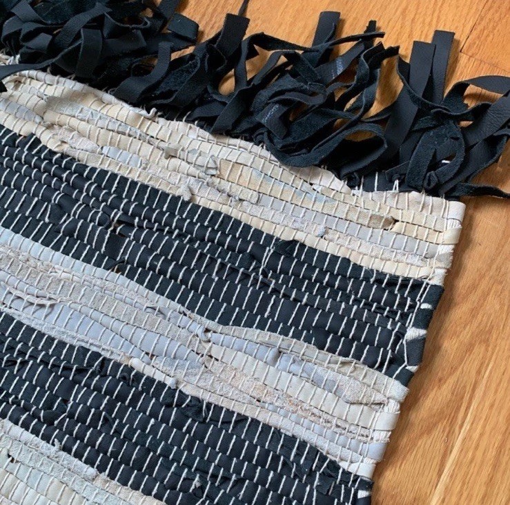 Lucky Brand Accent Throw Rug Modern Farmhouse Textured Black Leather Fringe 3×5
