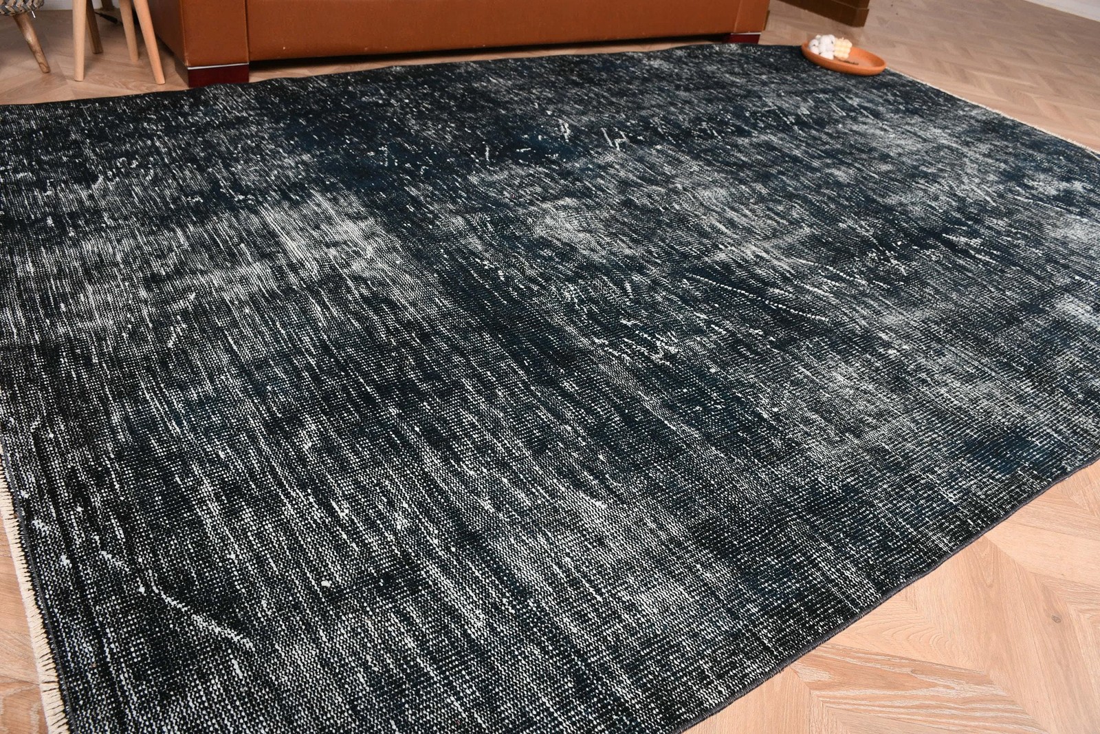 6,1×9,6 ft Vintage Rug, Large Turkish Rug, Black Floral Rug