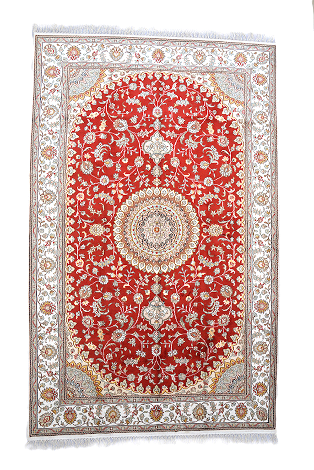 Oriental Silk Oval Medallion Turkish 4′ 11″ x 7′ 10″ Red Area Rug