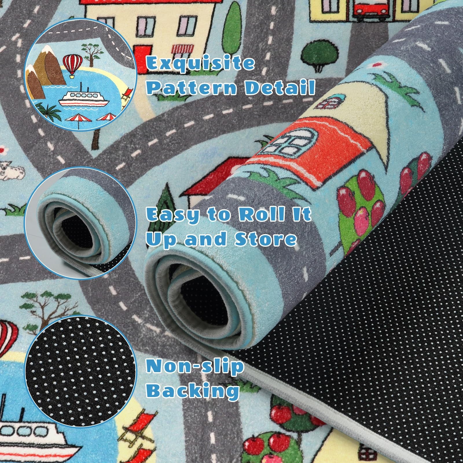 Large Playroom Rug 5’x7′ Kids Play Mat for Classroom, Road Traffic Carpet for…