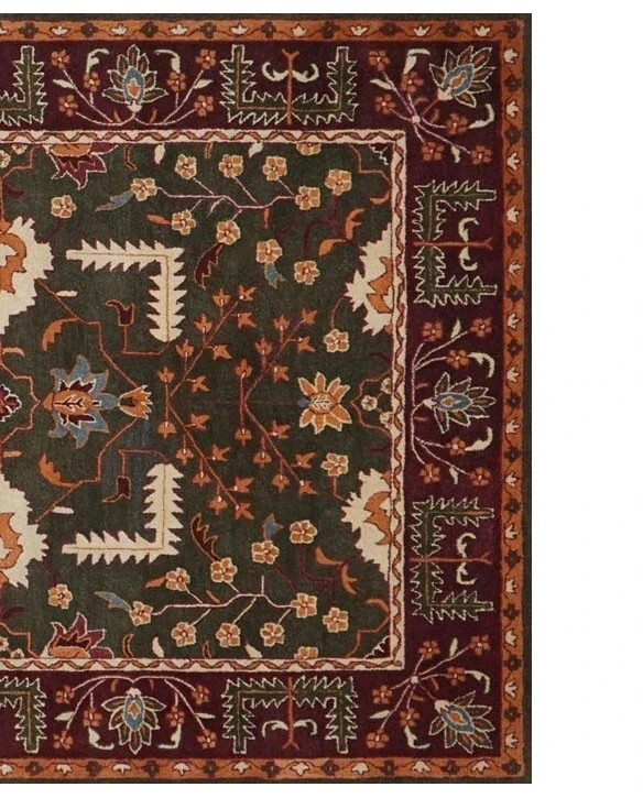 New Design 100% Wool Rug| Hand Tufted Pottery Barn Farley Dark Green Area Rug