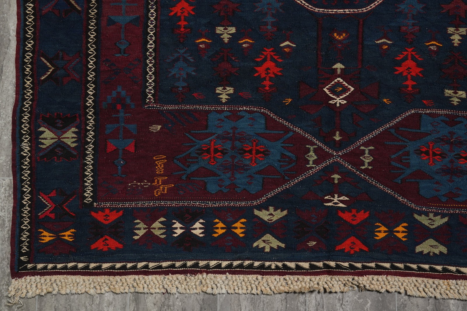 5 x 14.4 Antique Russian Sumaak Kilim Rug Eagle Kazak Pattern 1940’s #B-78955