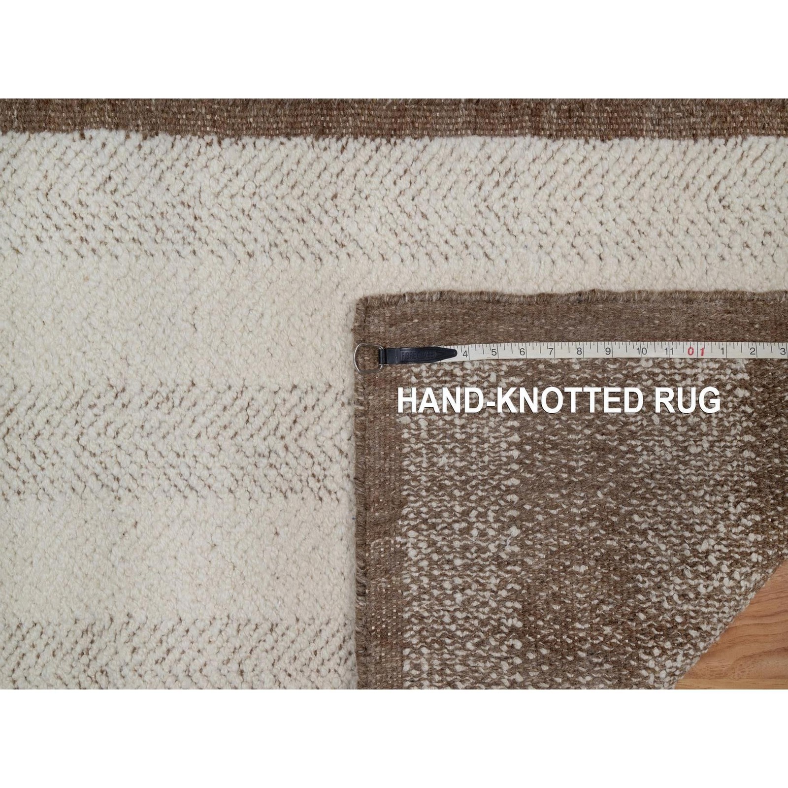 2’6″x12′ Ivory Hand Knotted Modern Vertical Stripes Design Wool Runner Rug 92260