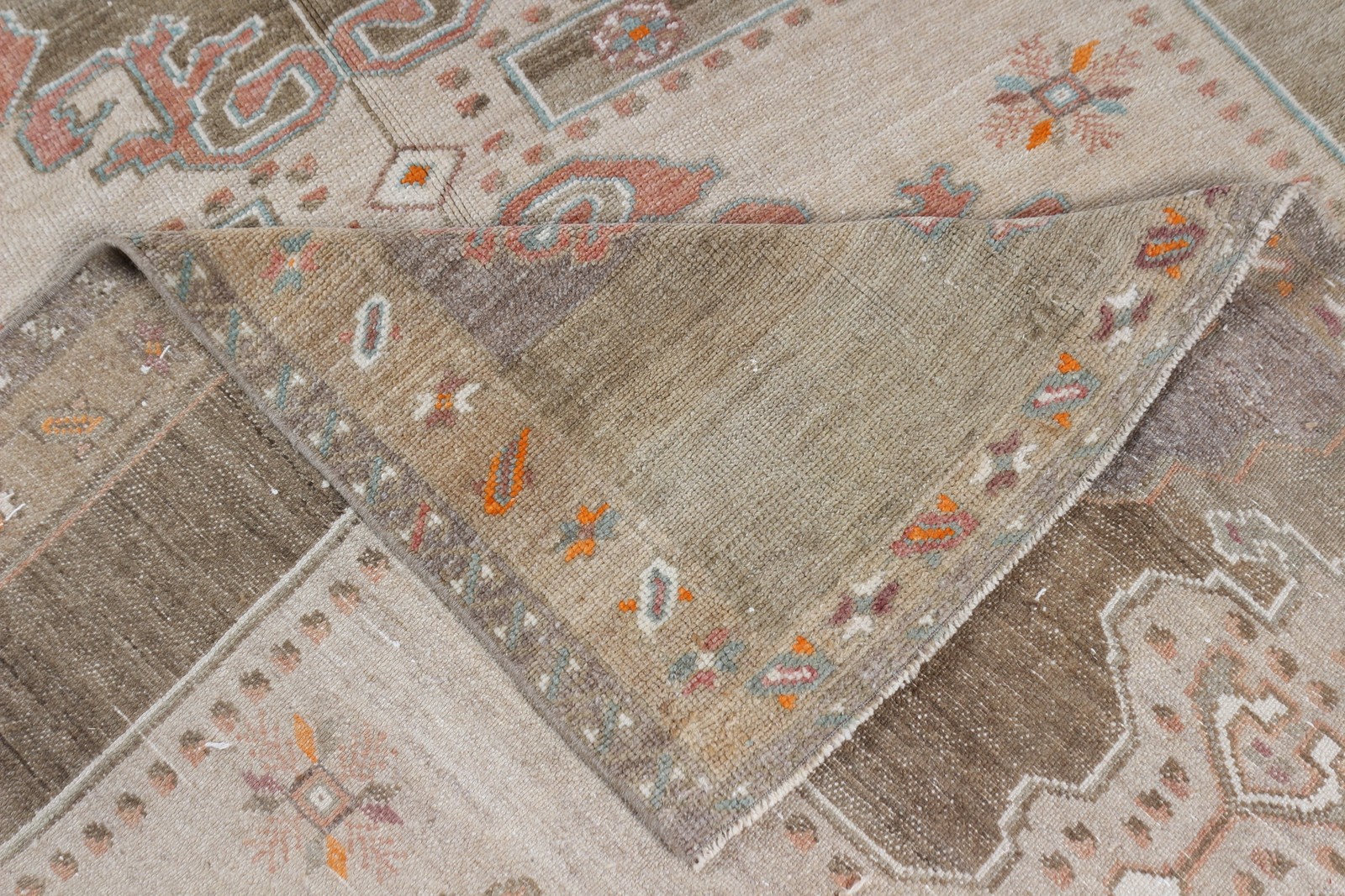Turkish Vintage Rug 6,3×12 ft (192×367 cm), Brown Camouflage Wool Rug