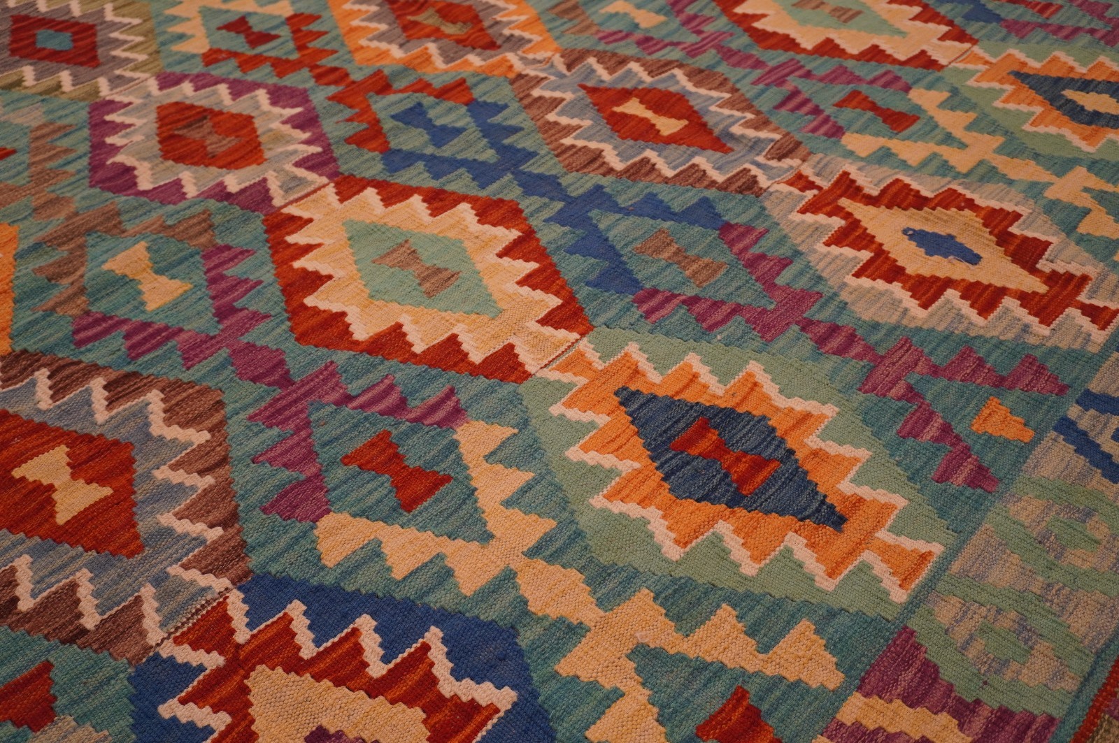 8×11 ft Blue Afghan Handmade Geometric Wool Kilim Area Rug ( 8’7″x11’4″ )