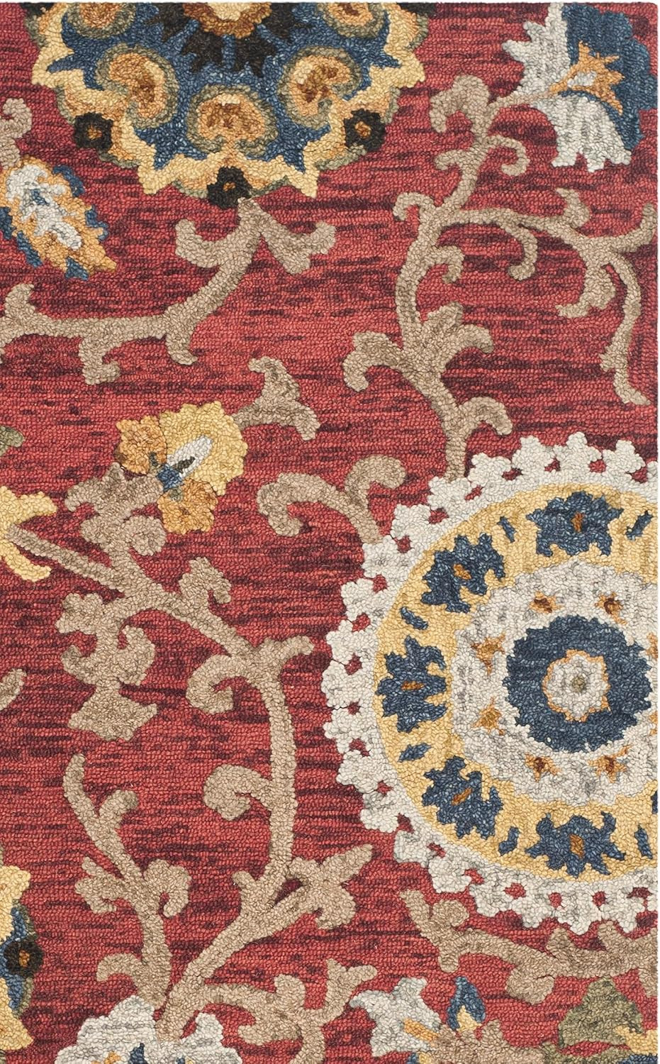 Handmade Blossom Collection 6′ Square Area Rug – Red & Multi for High Traffic Ar