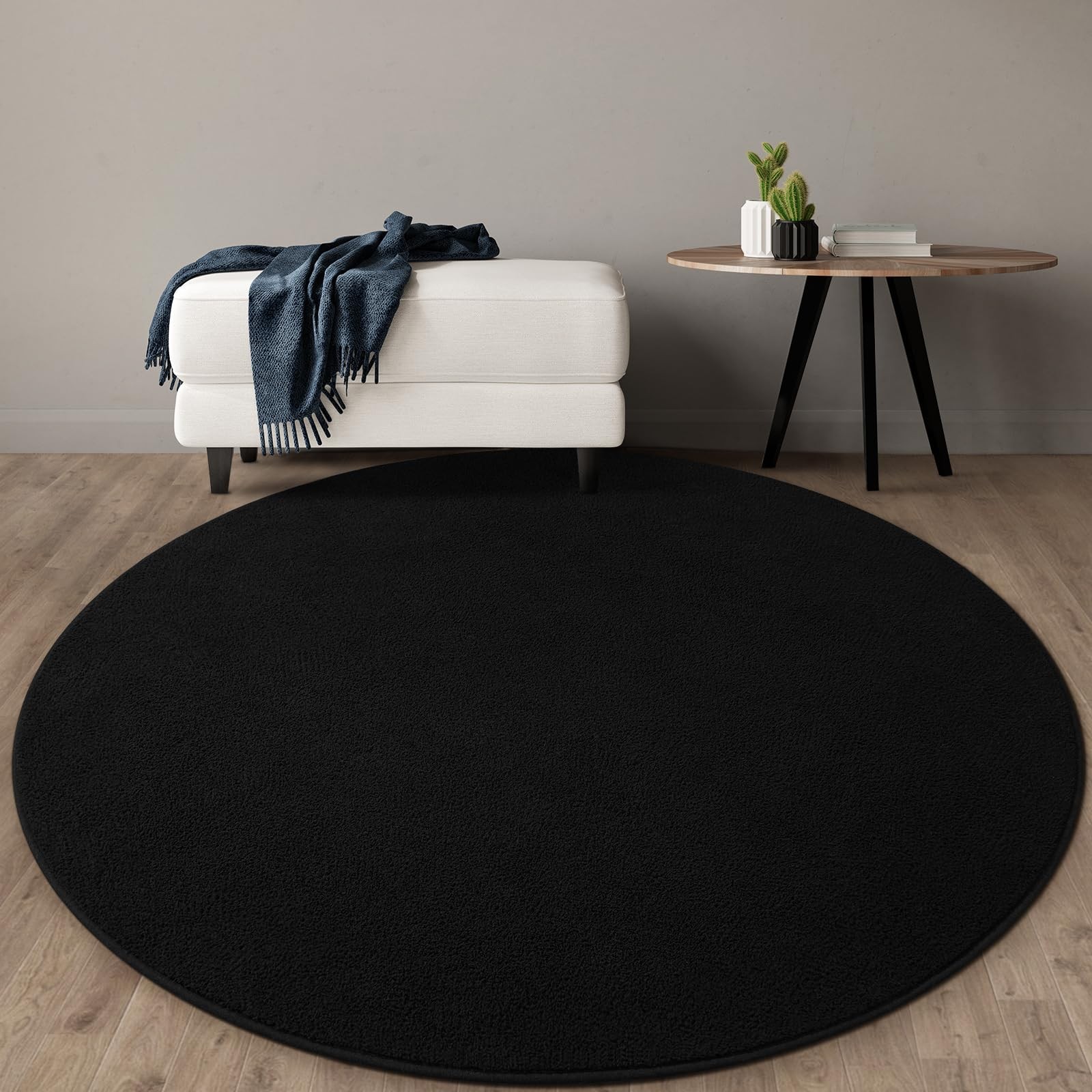 Ultra Soft Round Area Rugs for Living Room Bedroom, 4×4 Feet Black Thickened …