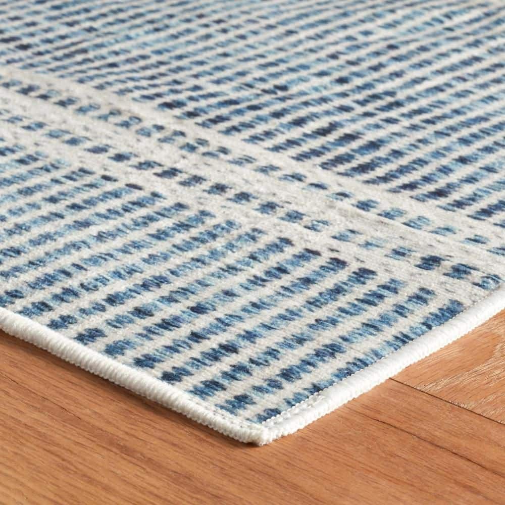 Indoor Area Rug Anti-slip Polyester Malta Machine Washable Blue 2 Ft. X 3 Ft.