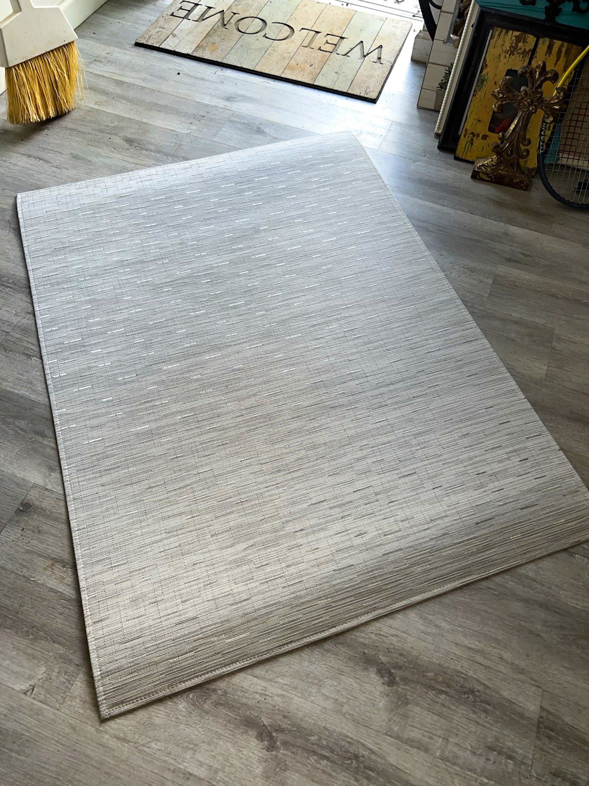 Chilewich Grid Woven Vinyl Floormat Geometric Non-Slip Gray 89 x 122 cm