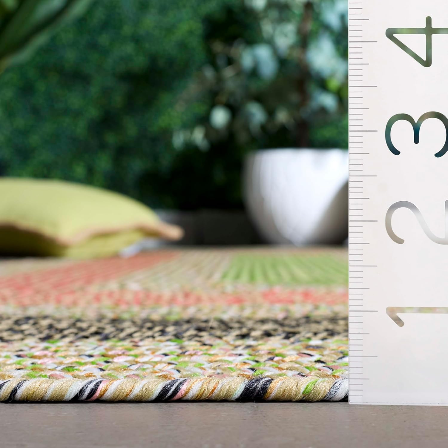 Washable Rug Outdoor Braided Collection – 2′ X 3′, Black & Light Green, Handmade