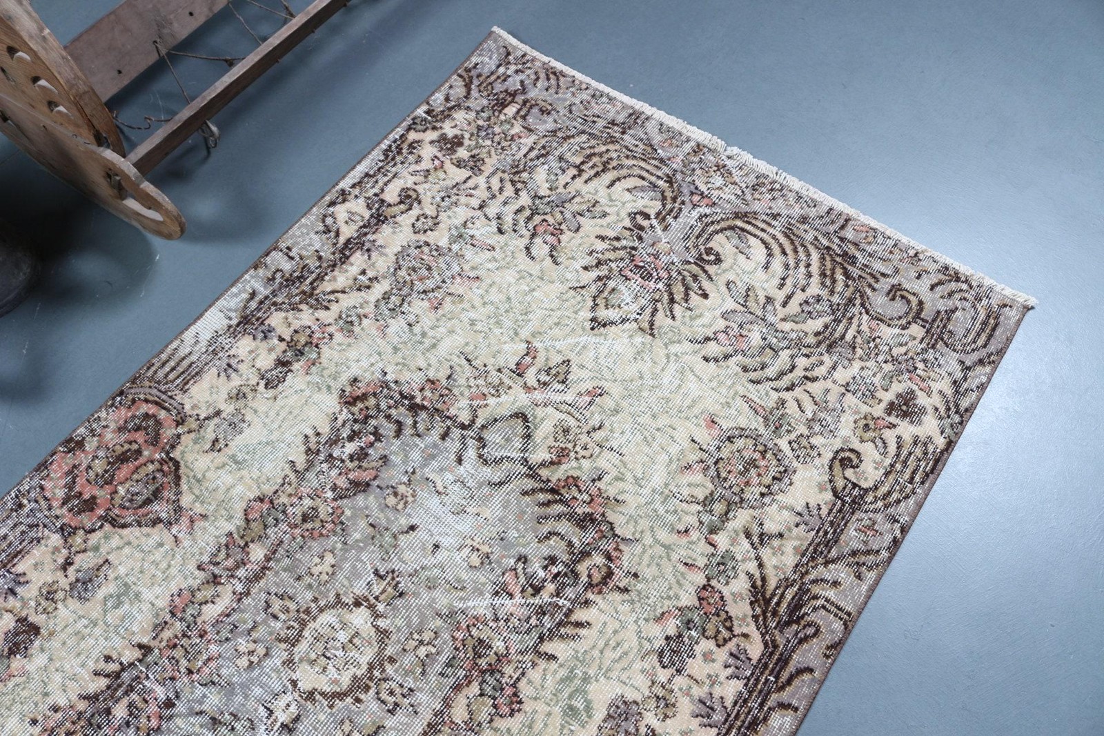 3,7×6,9 ft Area Turkish Rug, Brown Solid Vintage Rug