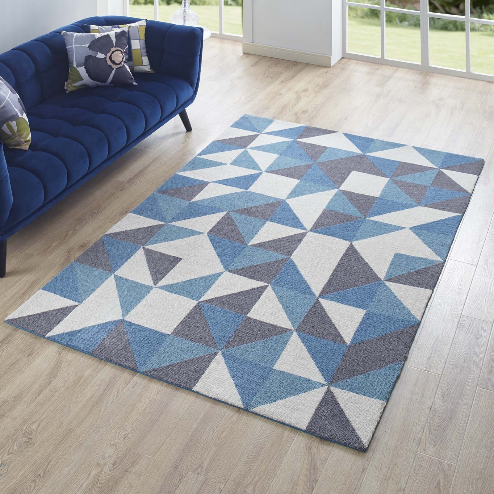 Modway Abstract Geometric Triangle Mosaic Blue, White and Gray 5×8 Area Rug
