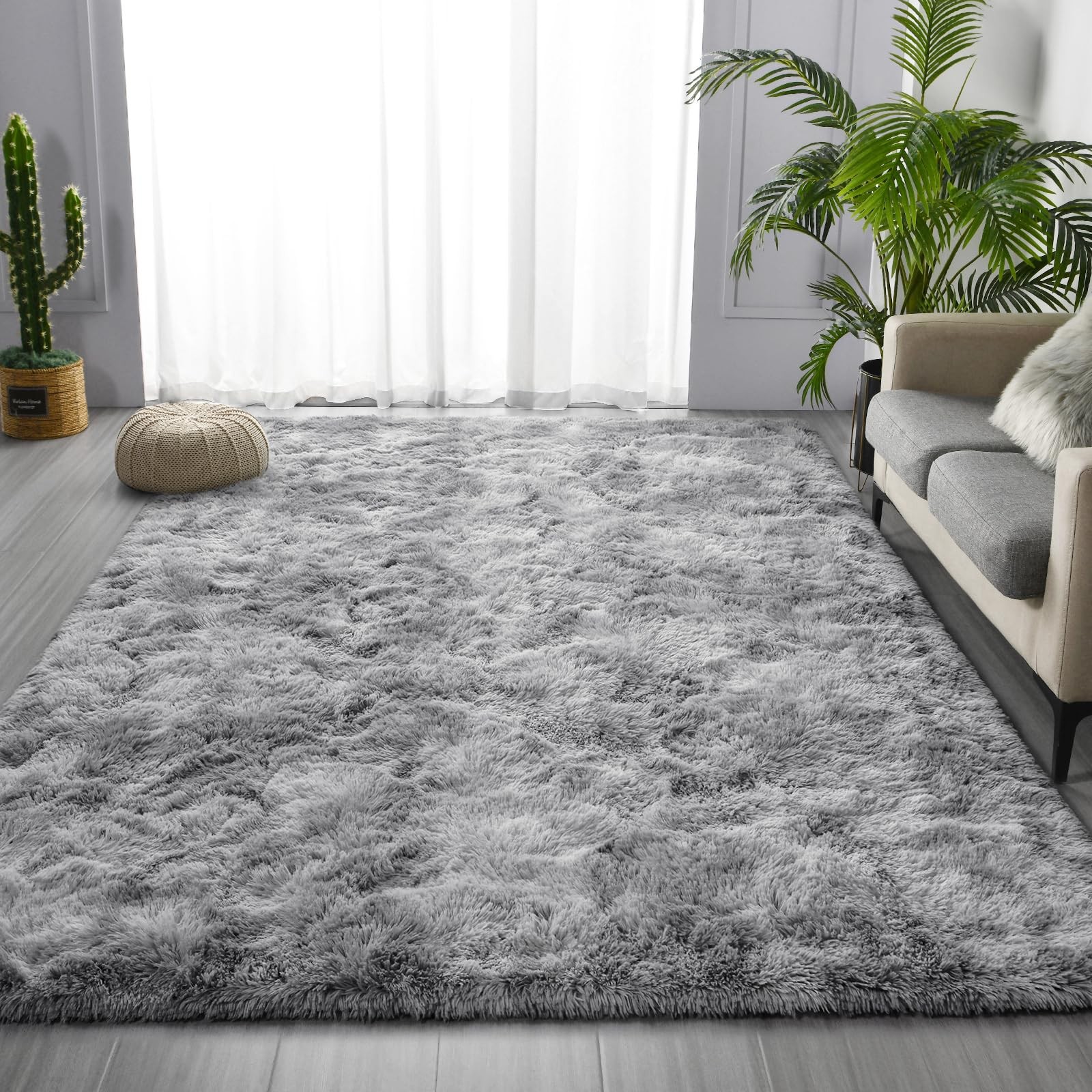 Shag Area Rug, 4 X 6 Tie-Dyed Plush Fuzzy Rugs for Living Room, Ultra Soft Fl…