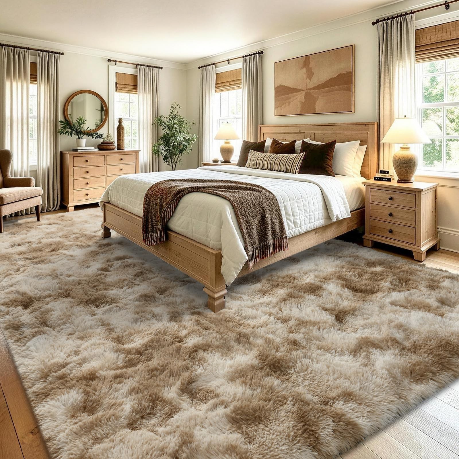 Noahas Tie-Dyed Beige 8×10 Shag Rug