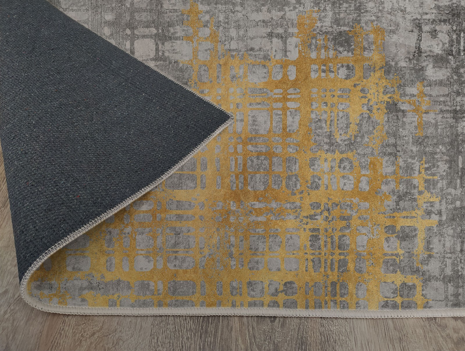 Modern Abstract Rug, Yellow Gray Artistic Pattern Carpet, Contemporary Home Deco