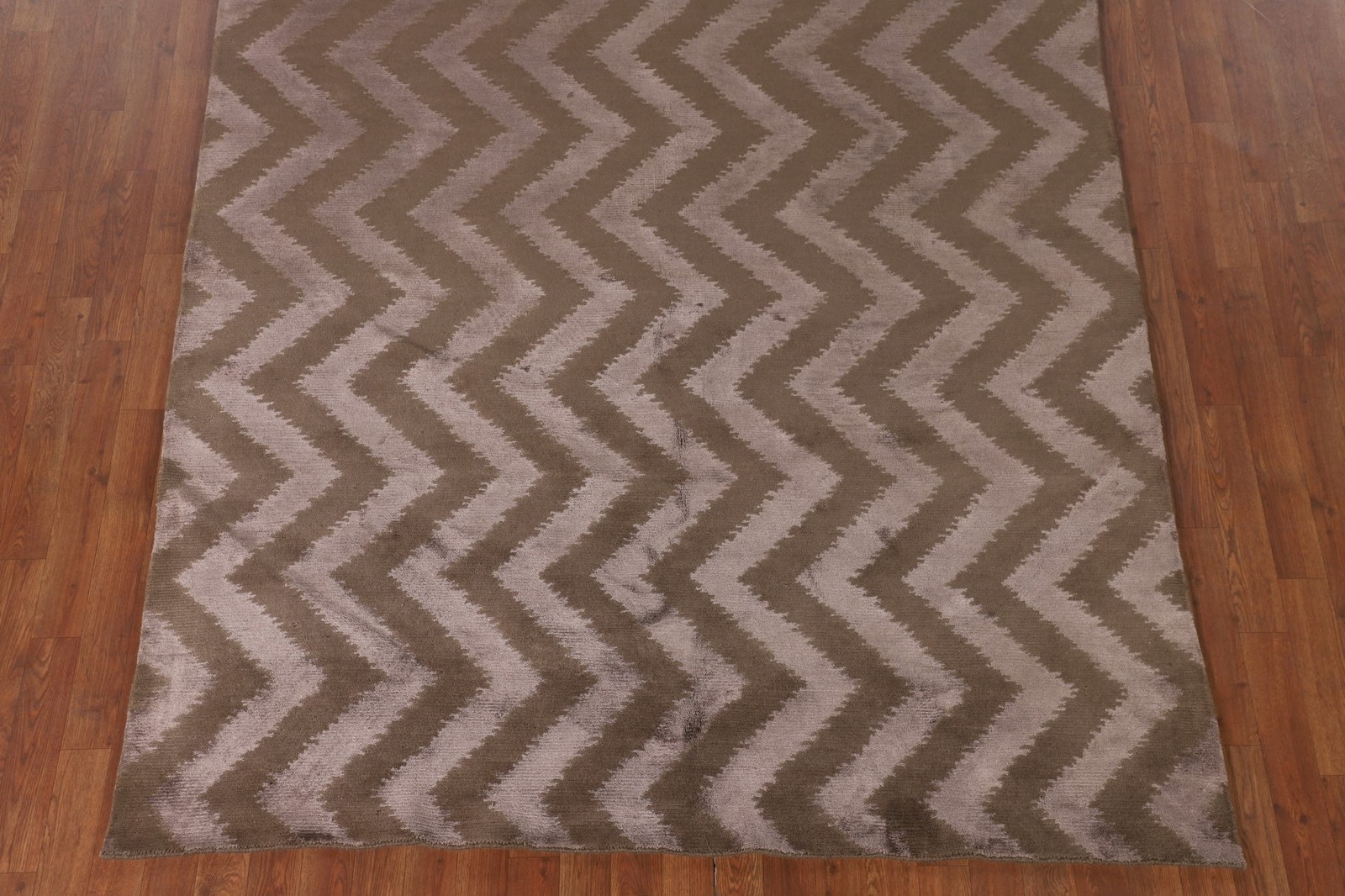 Chevron Style Nepalese Area Rug 6×9 Brown Wool Hand-made Room Size Carpet