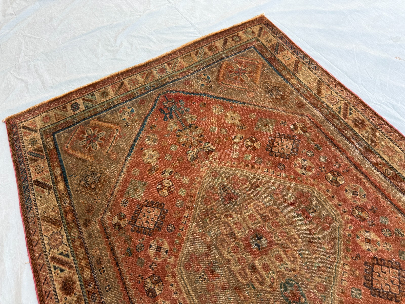 5×7 Distressed Caucasian Area Rug Handmade Wool Terracotta Tribal Floral Carpet