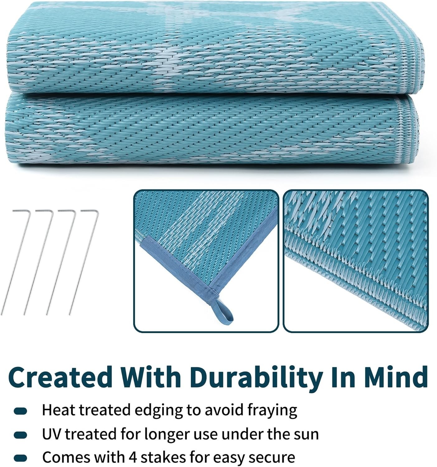 Blue 5×8 Waterproof Plastic Straw Rug Outdoor & Beach Reversible Mats