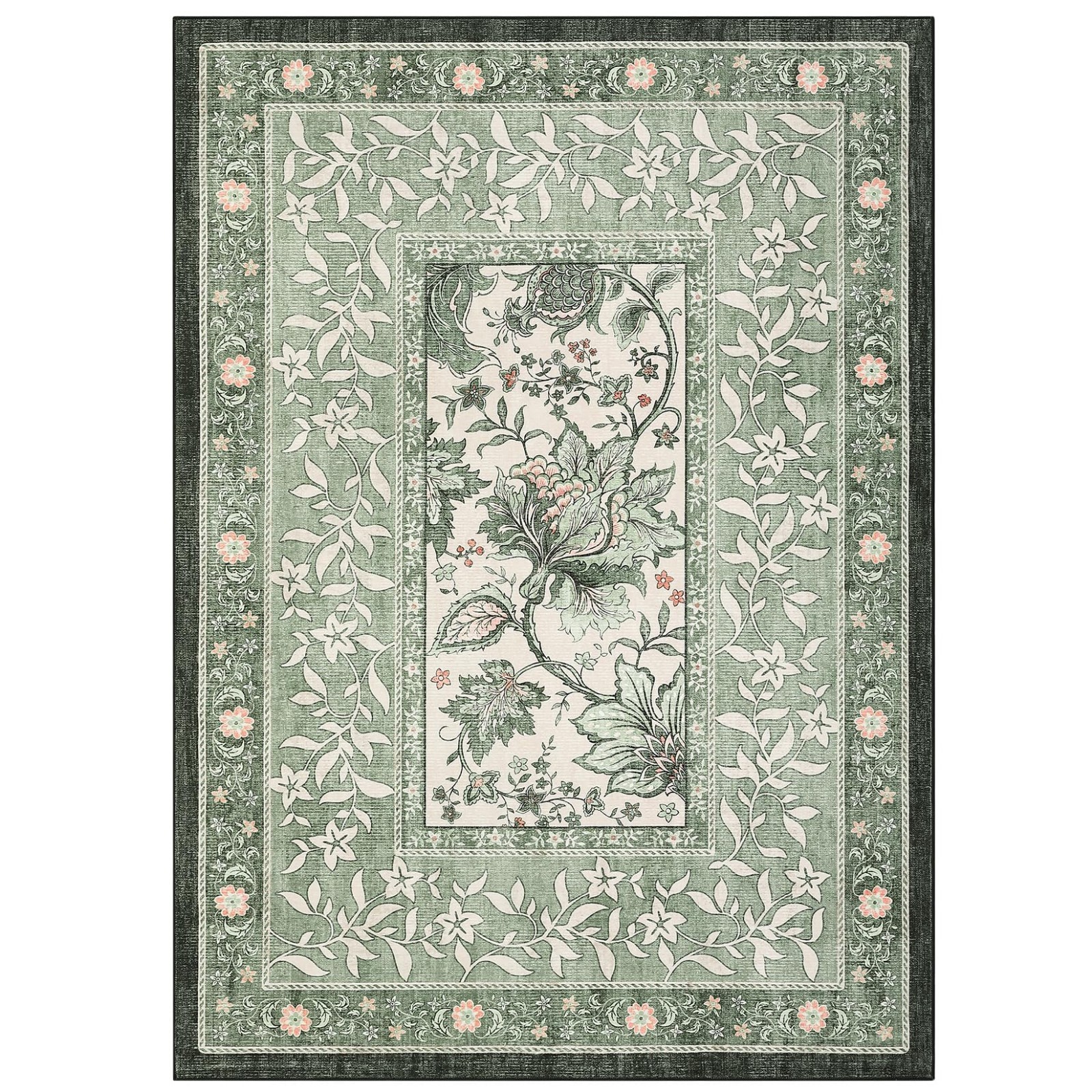 Provence 5×7 Area Rug – Botanical Grove Sage Green Vintage Cottagecore Non-Slip