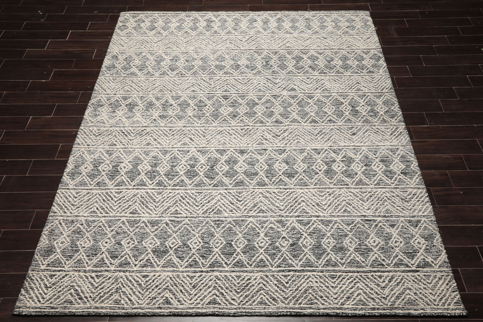 LoomBloom Multi Sizes Modern Black & White Hand Tufted Geometric Wool Area Rug